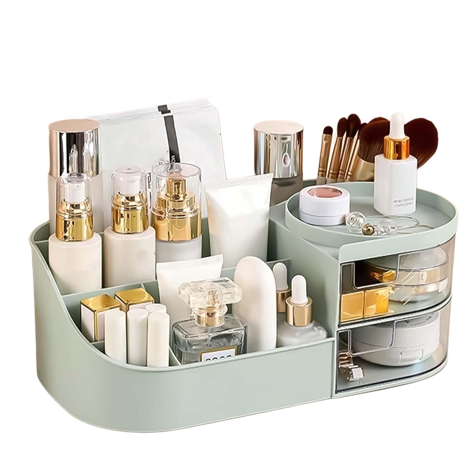 zuku MakeUp Organizer Stand Desk Storage Dressing Table Organiser Cosmetic Organizer Box Skin Care Table Bathroom Organiser Makeup Storage Box Makeup Vanity with Transparent Drawer(White)
