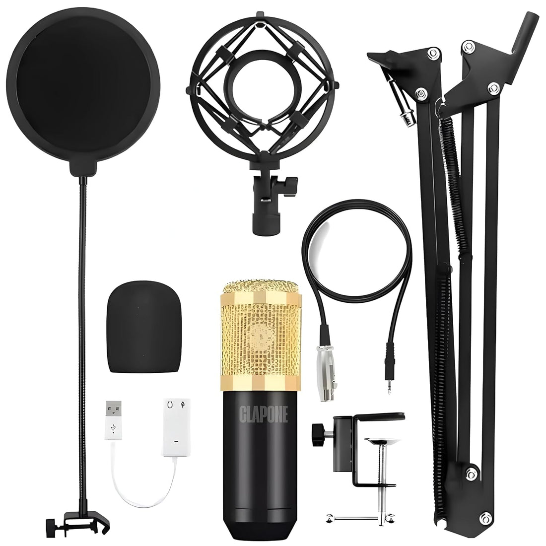 Microphone Stand for Blue Yeti, QuadCast Boom Arm Scissor Mic Stand with Windscreen & Double-Layer Pop Filter | Heavy Duty Mic Boom Arm Stand for Broadcasting, Podcasting, Gaming & Recording