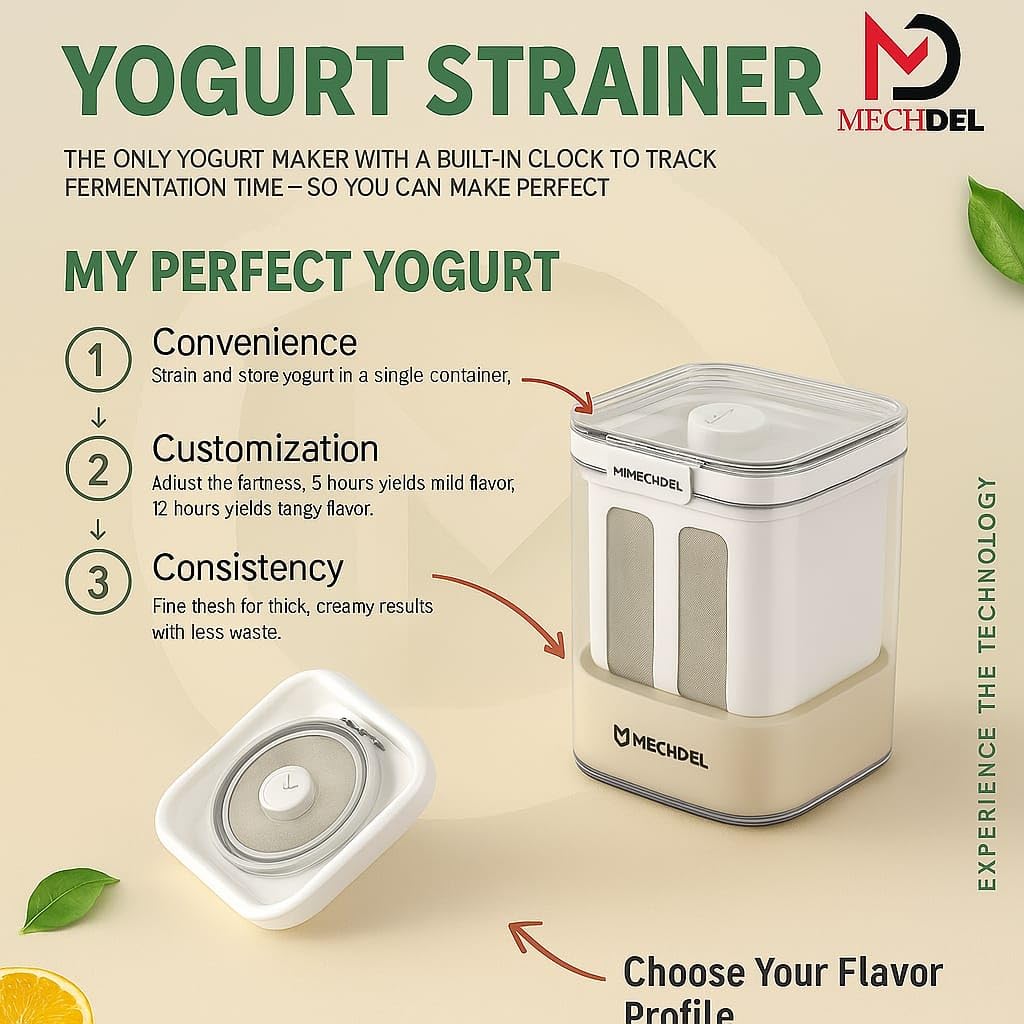 MECHDEL Yogurts Make Strainers/Soybean Milk, Kefir, Berries, Soup, & Lid for Thick,Soybean Milk,Curd Maker with Yogurts Filter | Hung Curd Maker for Home |(Greek Yogurt Strainer, 1PCS)