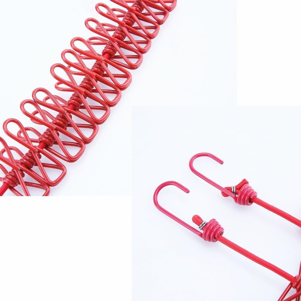 Bungee Cord with Hooks, 200 cm, Elastic Stretchable Rope, 15 kg Load Capacity (12 Clips Cloth Rope, 3PCS)