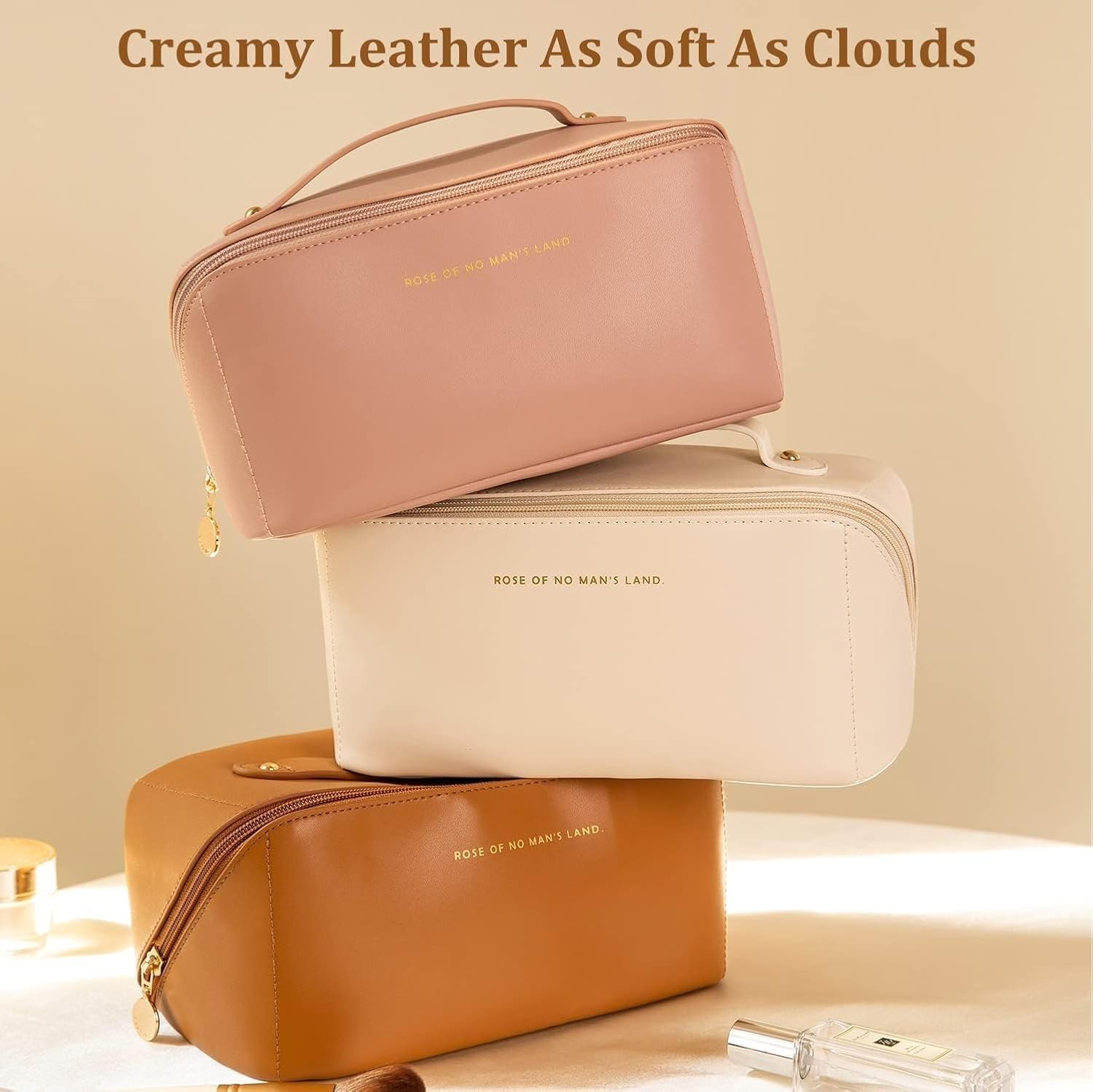 Makeup Pouch Bag Travel Makeup Bag Leather Makeup Organizer Bag/Cosmetic Pouch for Women/Travel Toiletry Bag/Large Capacity Cosmetic Bags Women/Waterproof Portable Pouch Toiletry Bag (Pink)