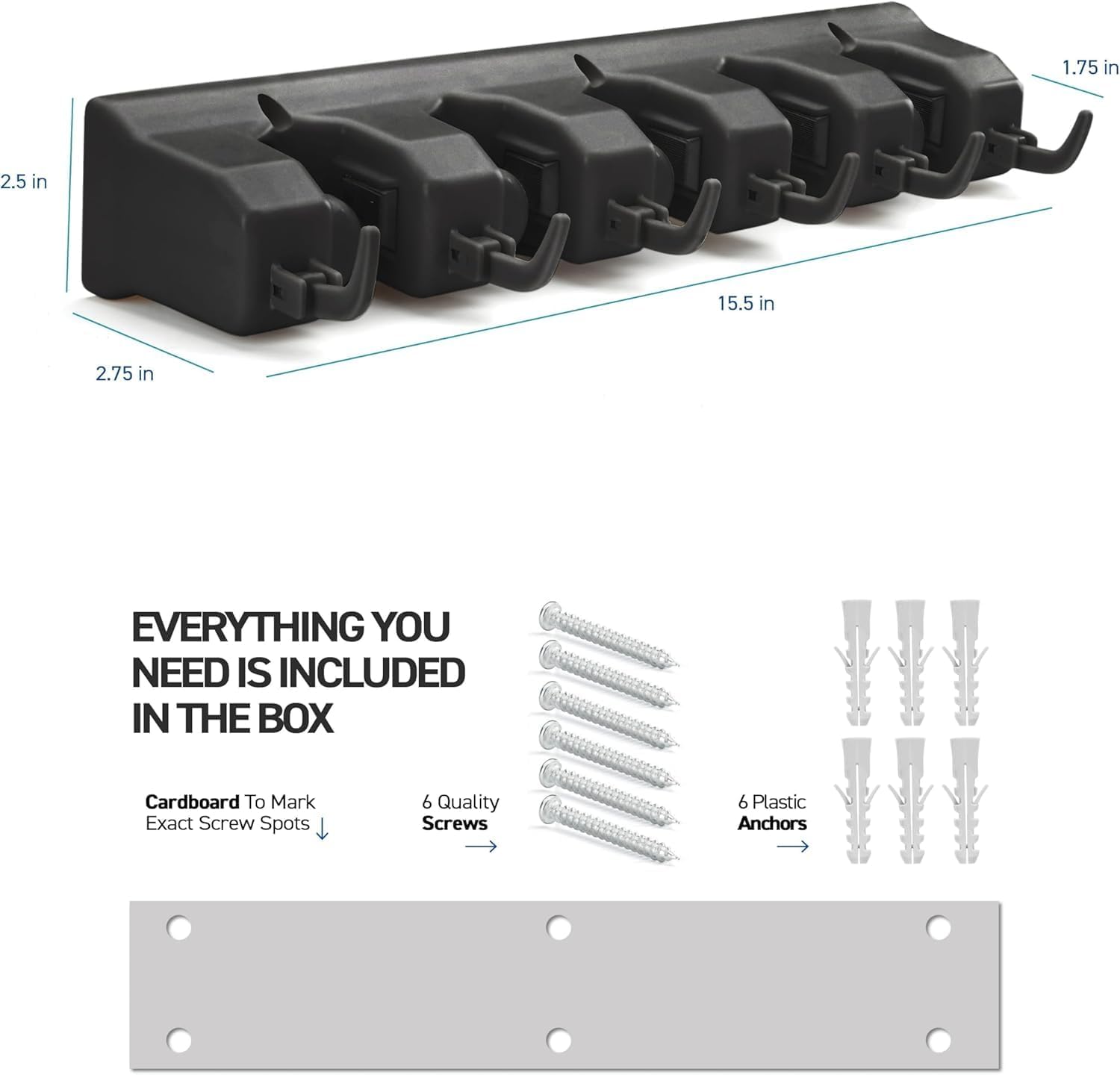 mechdel Mop Holder/Wall Mounted Wiper Holder/Storage Organizers/Drill-Free Broom Stick Stand for Home/Indoor-Outdoor (6 Hooks Mop/Broom Holder-Black, 1SET)