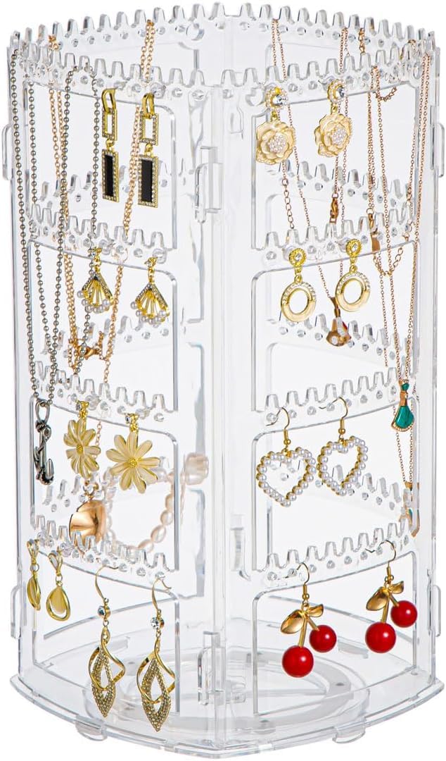 mechdel Plastic Rotating Earrings Stand Jewelry Display Organiser/Earrings Organiser/Jewellery Towers/Jewellery Stands/Earring Organizer Box/Chain Organiser (Rotating Earrings Organizer-Black, 1-SET)