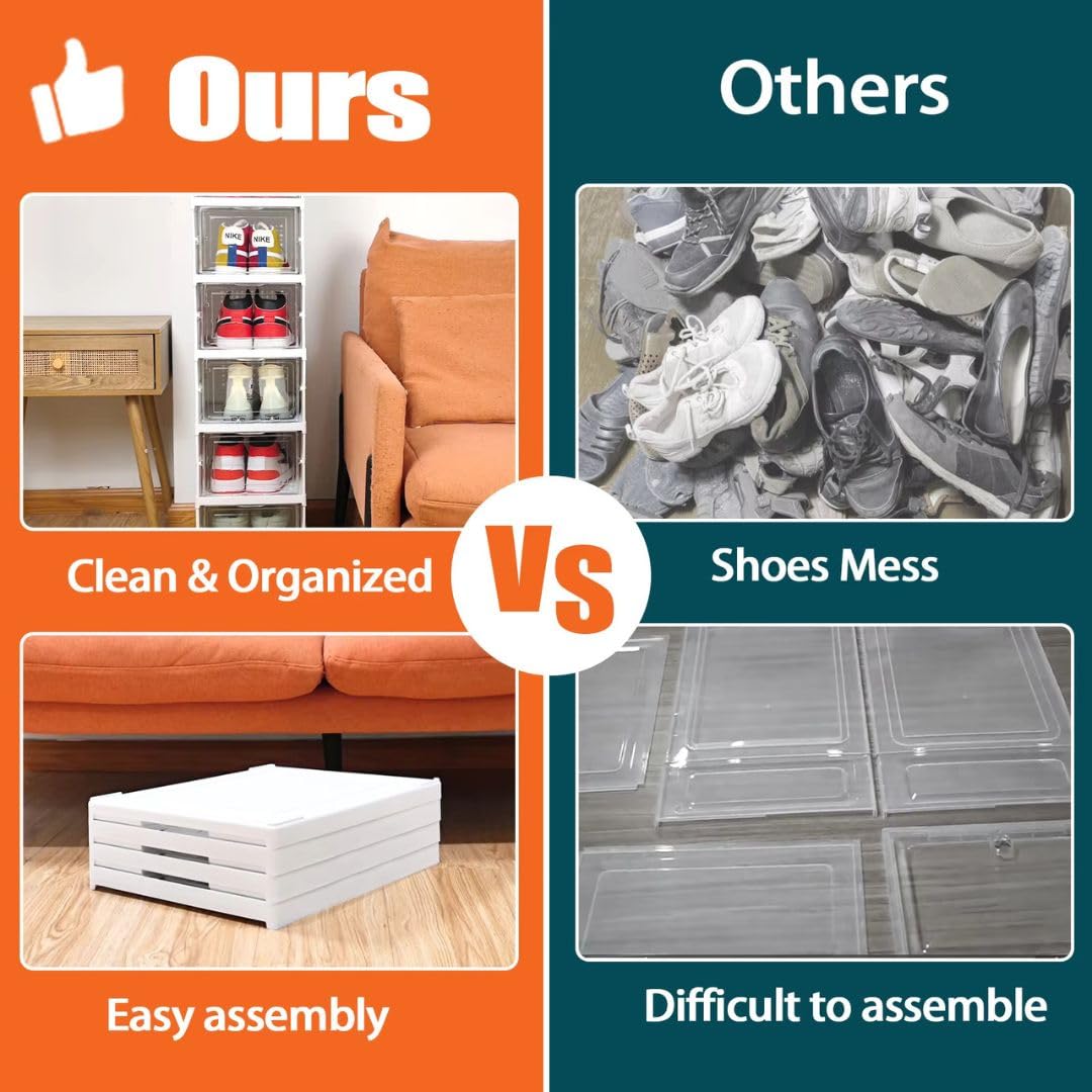 3-Layer Foldable Shoe Organizer Storage Box/Collapsible Shoe Rack/Foldable Closet for Living Room,Study,Bedroom, Bathroom/Storage Organizer for Shoe Boots,Slippers,Sneakers,Books(White)