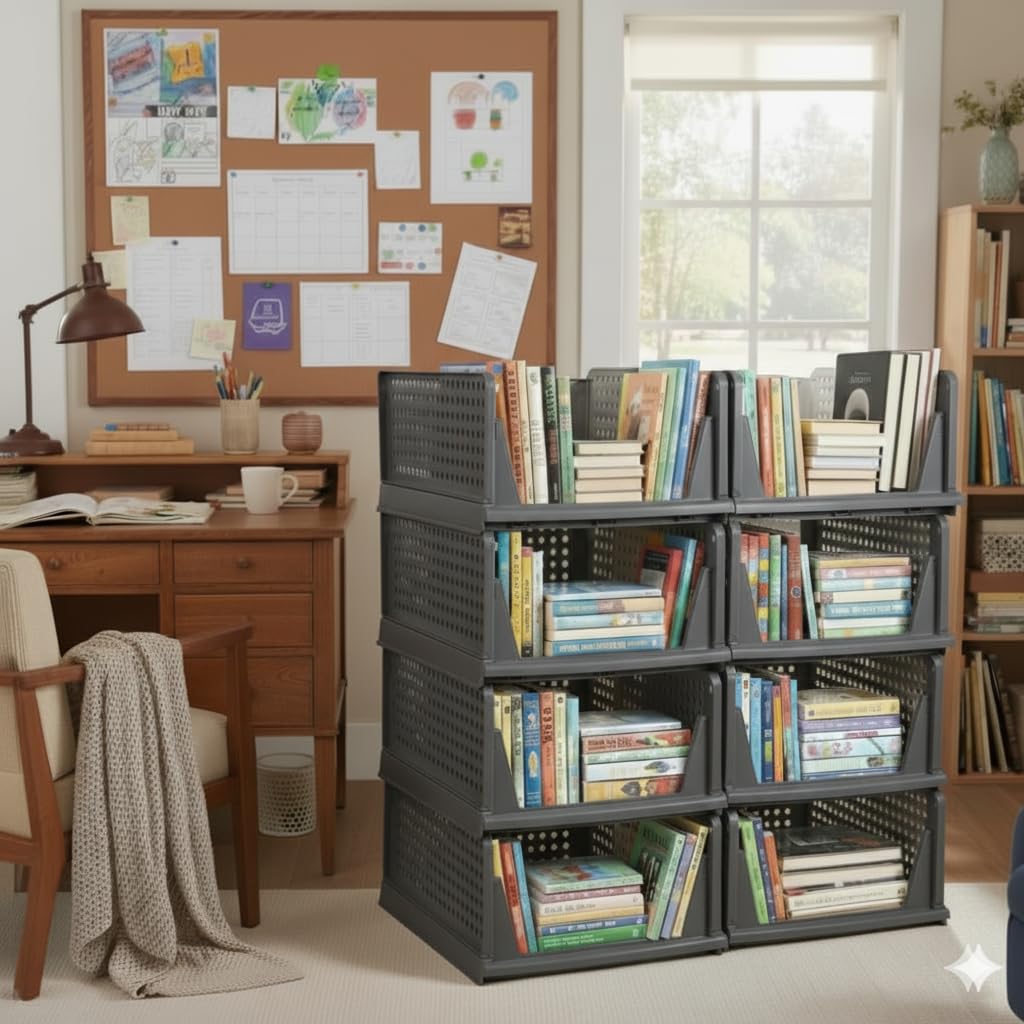 MECHDEL | Wardrobe Organizer For Clothes | Cupboard Organizer | Foldable Shirt Stacker Box | Cloth Box for Almirah | Closet Storage Basket |Plastic Stackable Closet Organizer (Ivory Yellow, 4PCS)