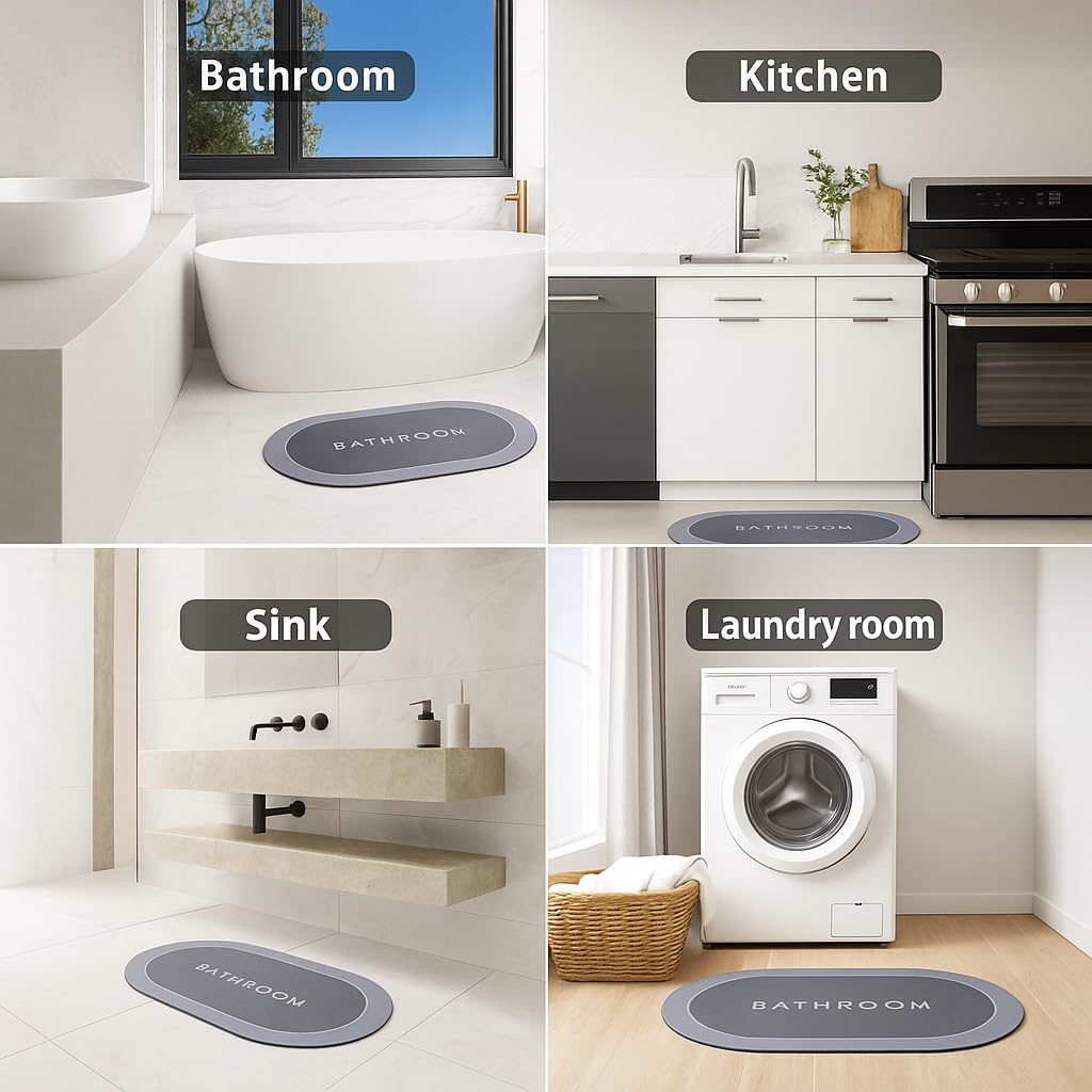 mechdel Stone Bath Mat, Diatomaceous Earth Shower Mat, Non-Slip Super Absorbent Quick Drying Bathroom, Kitchen Floor Mat, Easy to Clean (Non Slip Rubber Bathroom Mat -Blue, 40 X 60 CM)