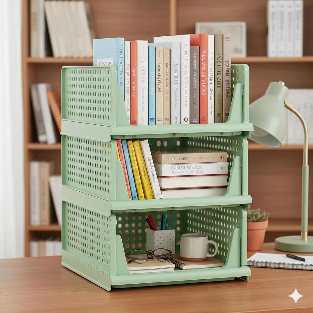 MECHDEL | Wardrobe Organizer For Clothes | Cupboard Organizer | Foldable Shirt Stacker Box | Cloth Box for Almirah | Closet Storage Basket |Plastic Stackable Closet Organizer (Ivory Yellow, 4PCS)