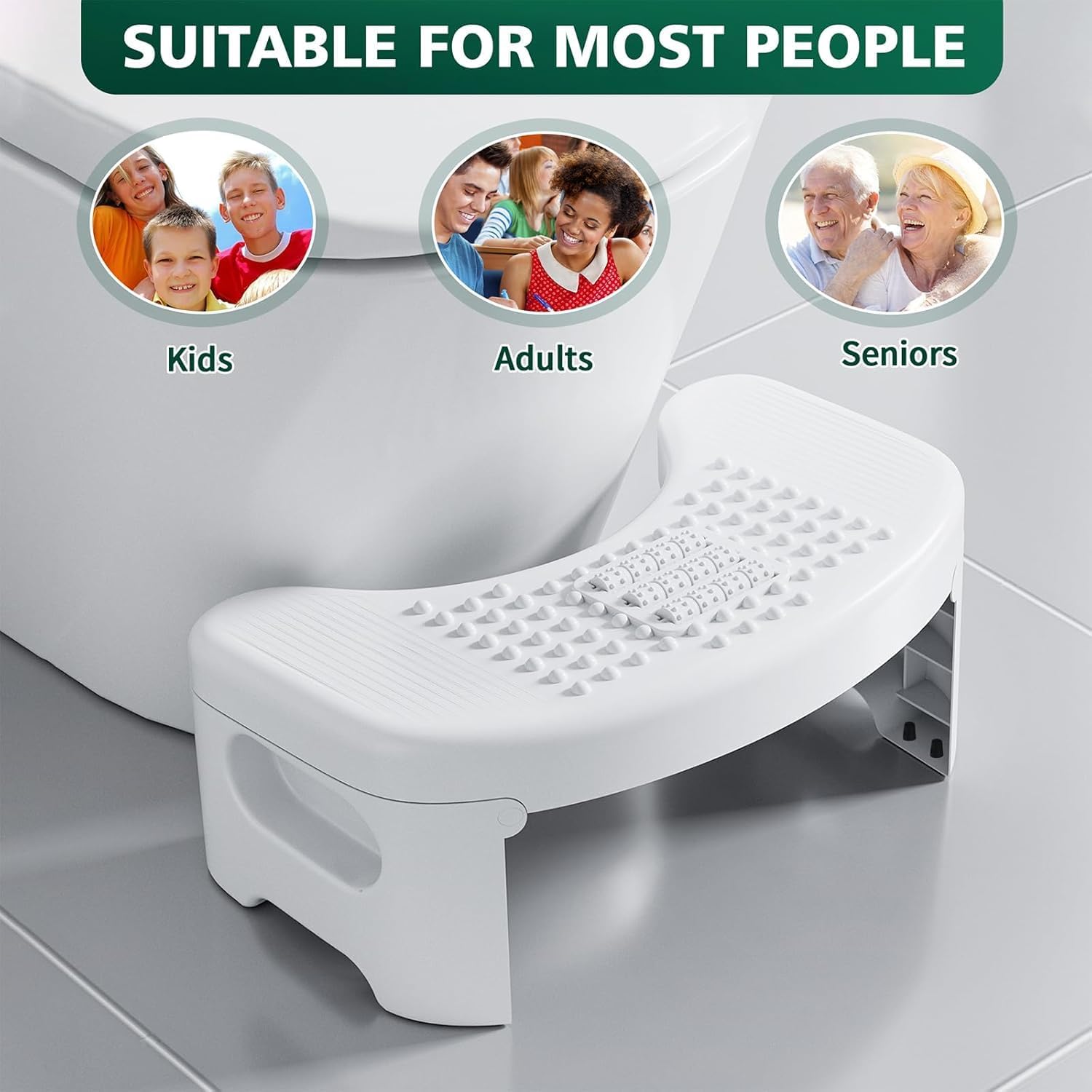 MECHDEL Toilet Squat Stool | Squat Potty | Foot Stool | Step Stool | Potty Stool for Adults | Western Toilet | Scientific Angle | Anti-Slip Stool (White, Foldable : Toilet Stool)