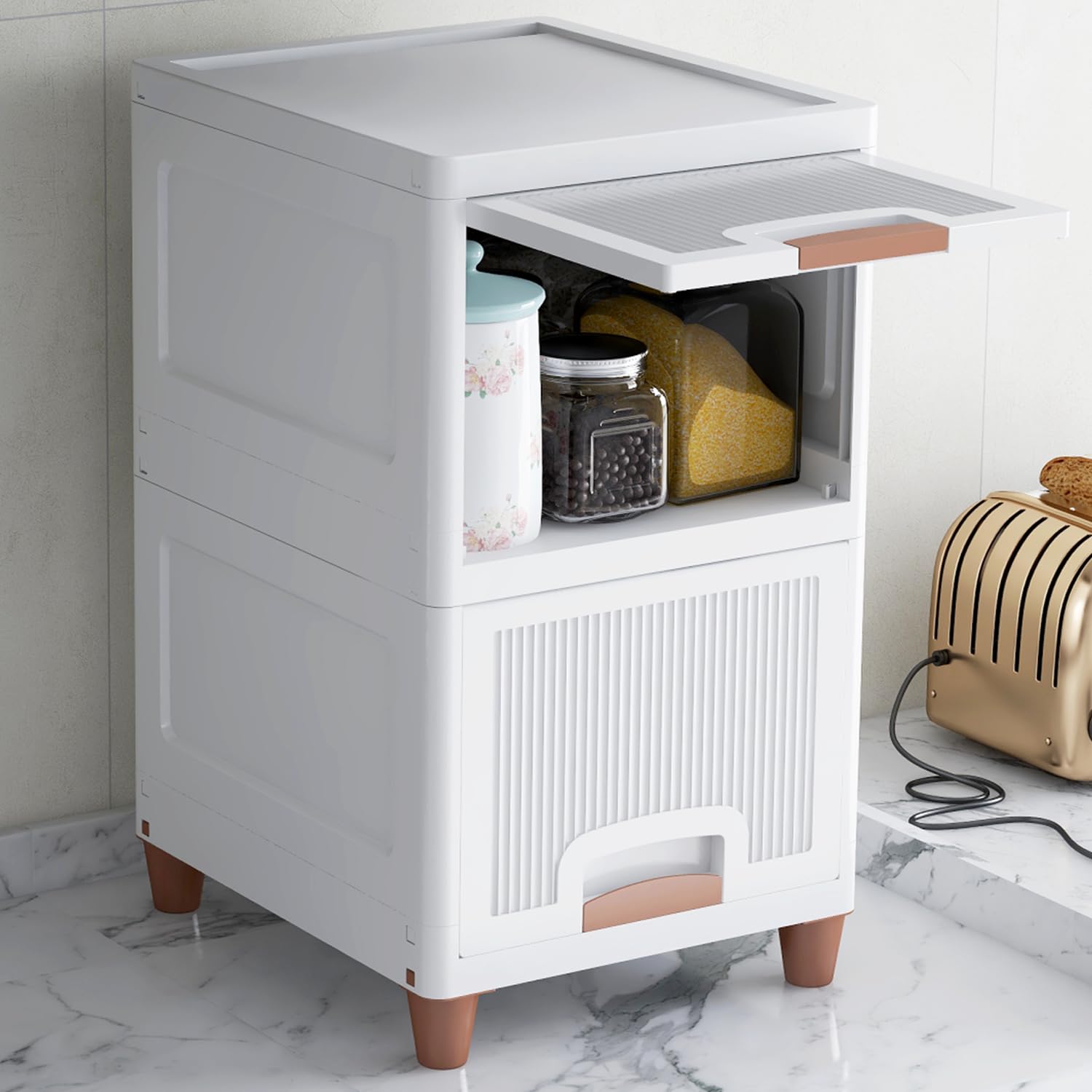 JD FRESH 3 Tier Foldable Organizer for Clothes/Modular Kitchen Storage Rack/Multipurpose Almirah for Bedroom/Wardrobe for Cloth/Space Saving Closet for Living Room/Stackable Cabinet for Home(White)