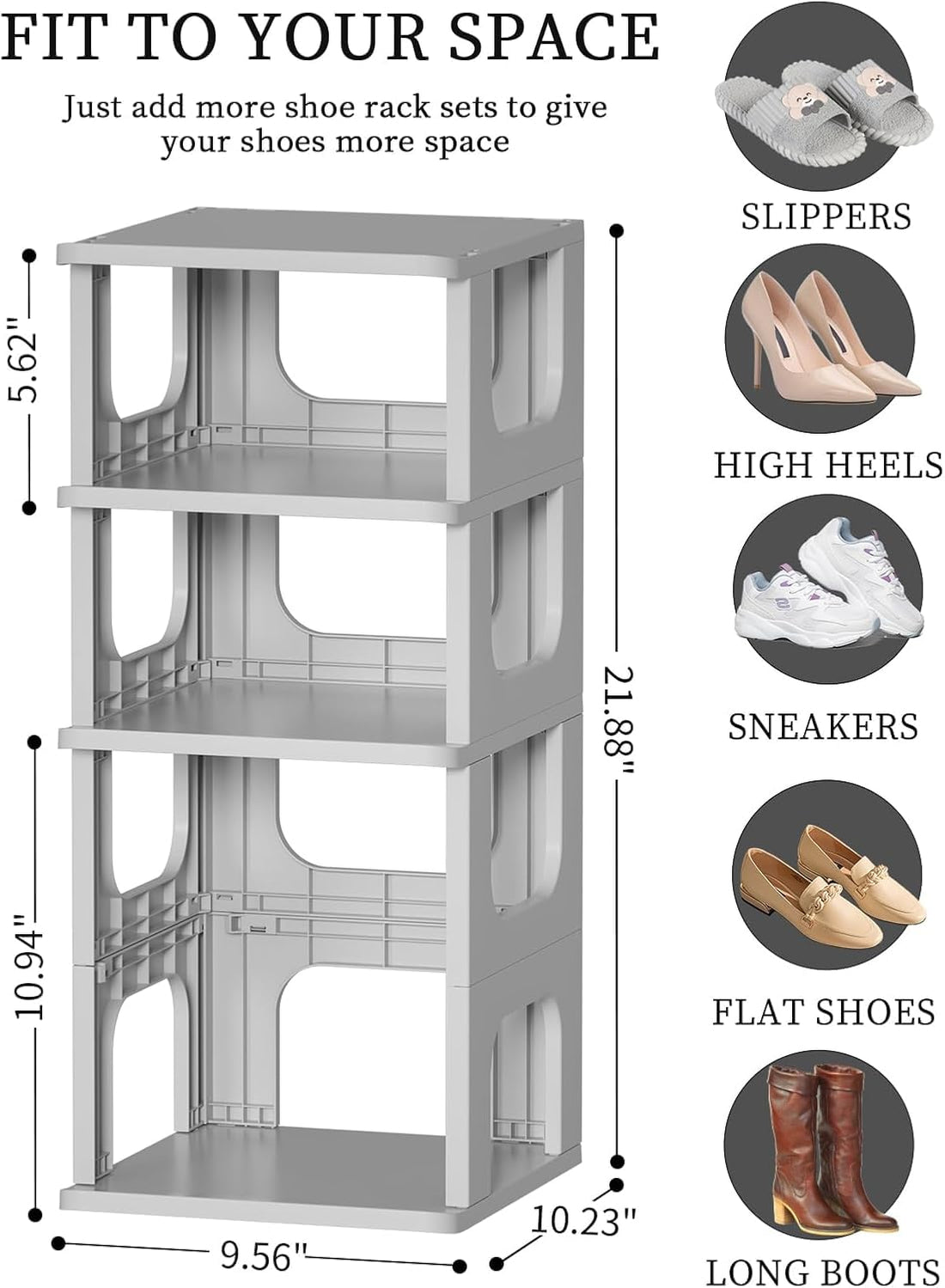 Mechdel Plastic Shoe Organizer Rack, 5 Tier Vertical Narrow Shelves, for Small Spaces, Closet, Black, Stackable Cabinet, Entryway Storage, Boots Organizer Stand (Grey, 5 Tier)