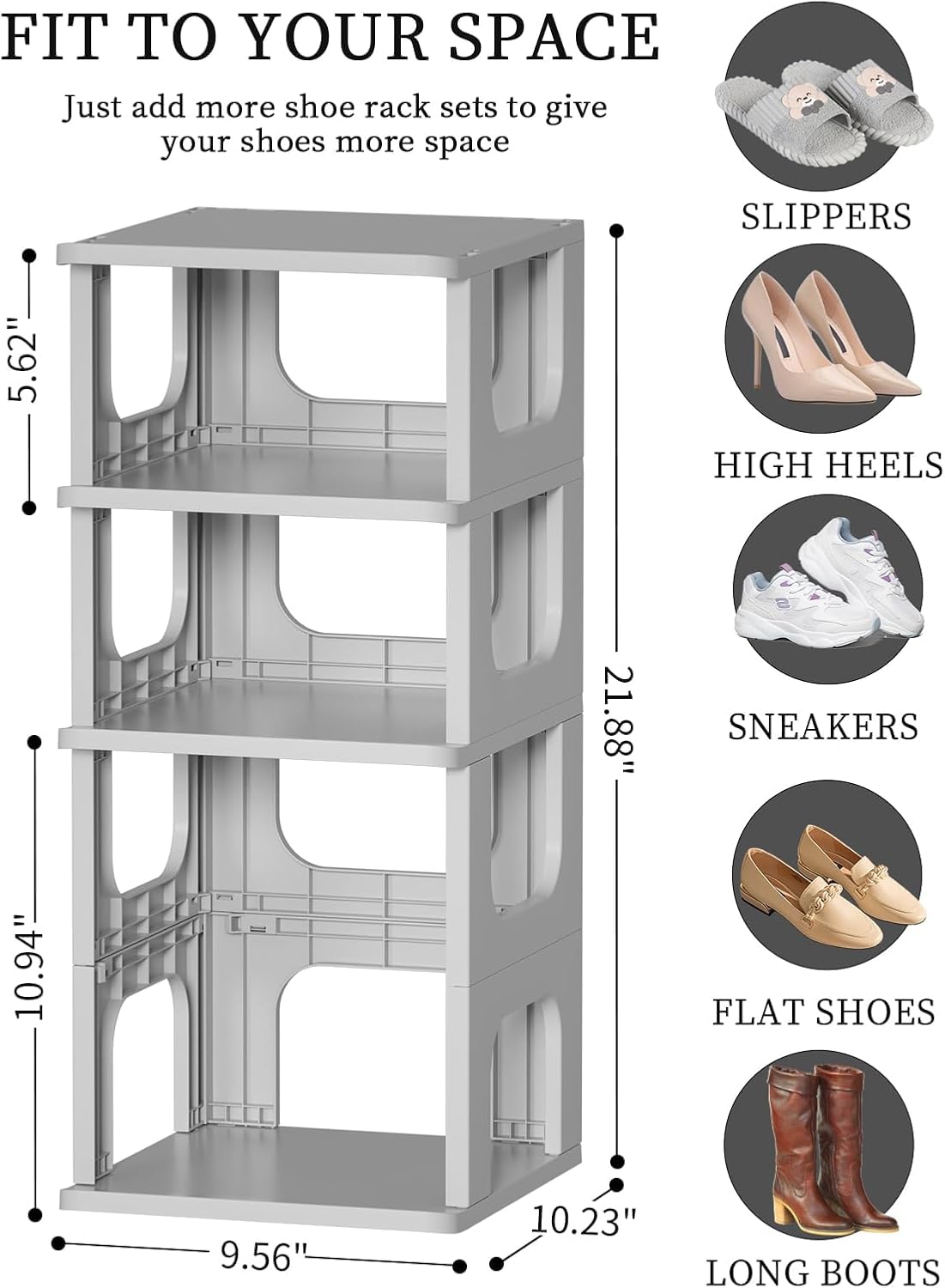 Mechdel Plastic Shoe Organizer Rack, 5 Tier Vertical Narrow Shelves, for Small Spaces, Closet, Black, Stackable Cabinet, Entryway Storage, Boots Organizer Stand (Grey, 5 Tier)