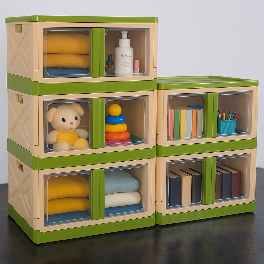 mechdel Collapsible Storage,Cabinet for Storage,Almari, Wardrobe, Cupboard Rack Living Room,Storage Cupboard | Clothes Organizer Rack, 2 Door Cabinet (STORAGE BIN/WHEEL-White, 4PCS)