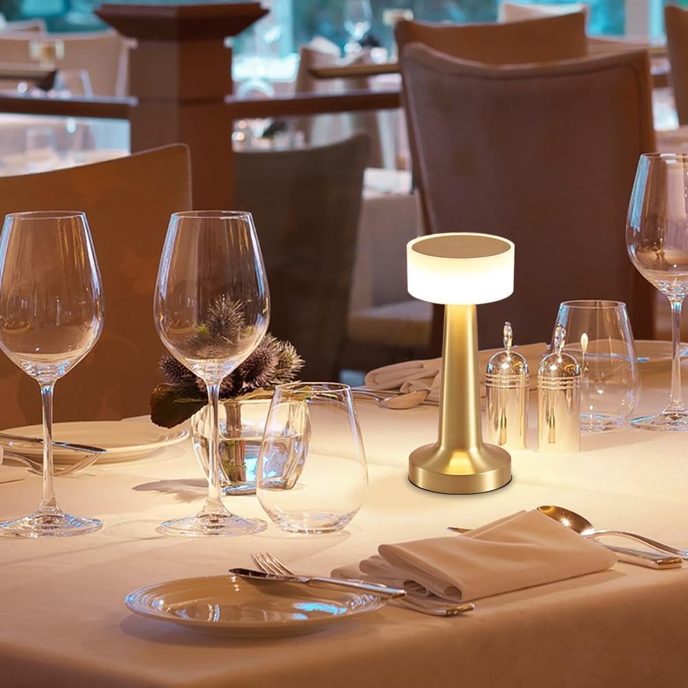 Table Lamp for Bedroom and Living Room, 3 Colour Touch Control, Stepless Dimming, 2000 mAh Battery (Gold LAMP, 1PCS)