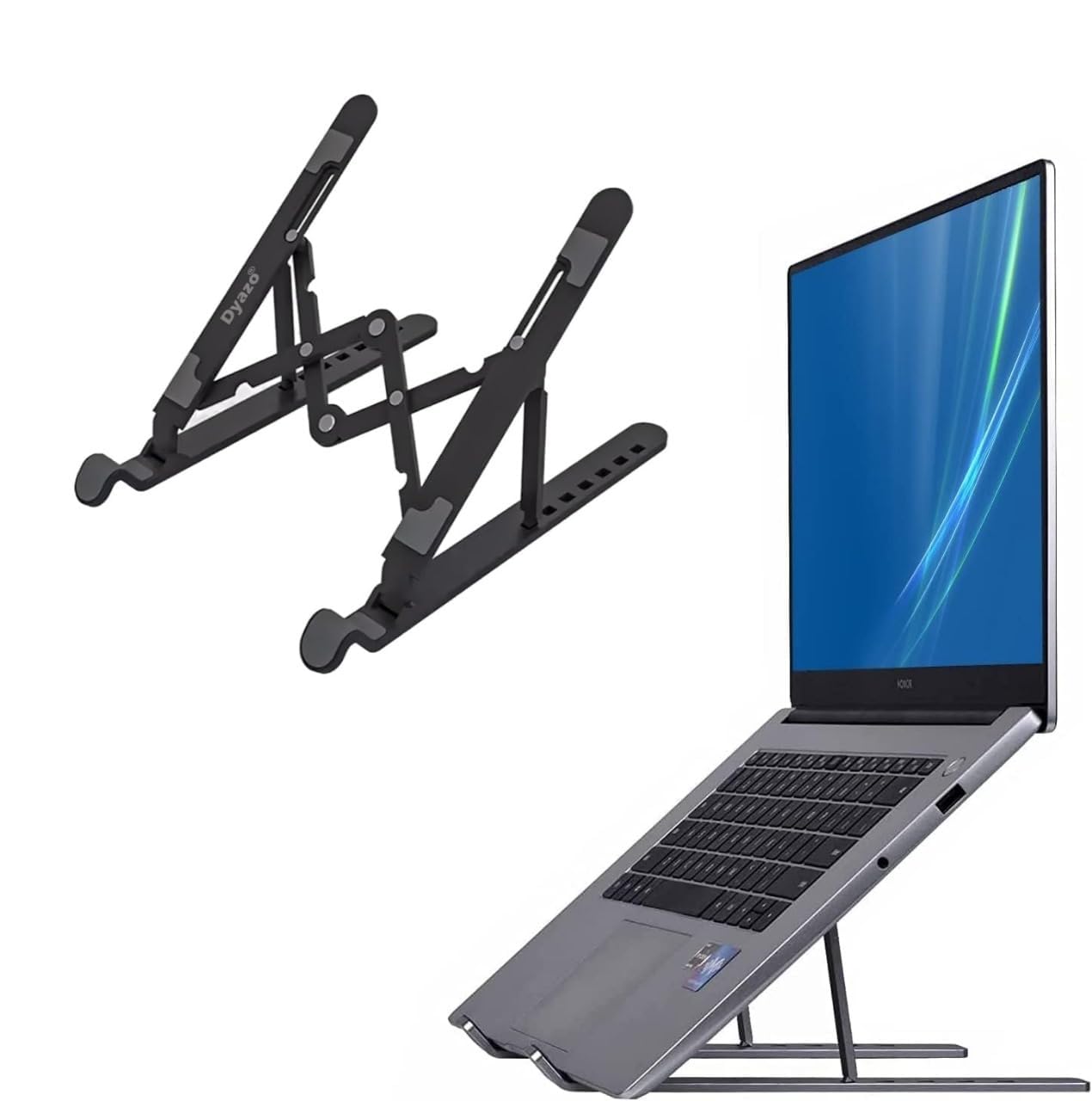Dyazo 6 Angles Adjustable Aluminum Ergonomic Foldable Portable Tabletop Laptop/Desktop Riser Stand Holder Compatible for MacBook, HP, Dell, Lenovo & All Other Notebook (Silver)