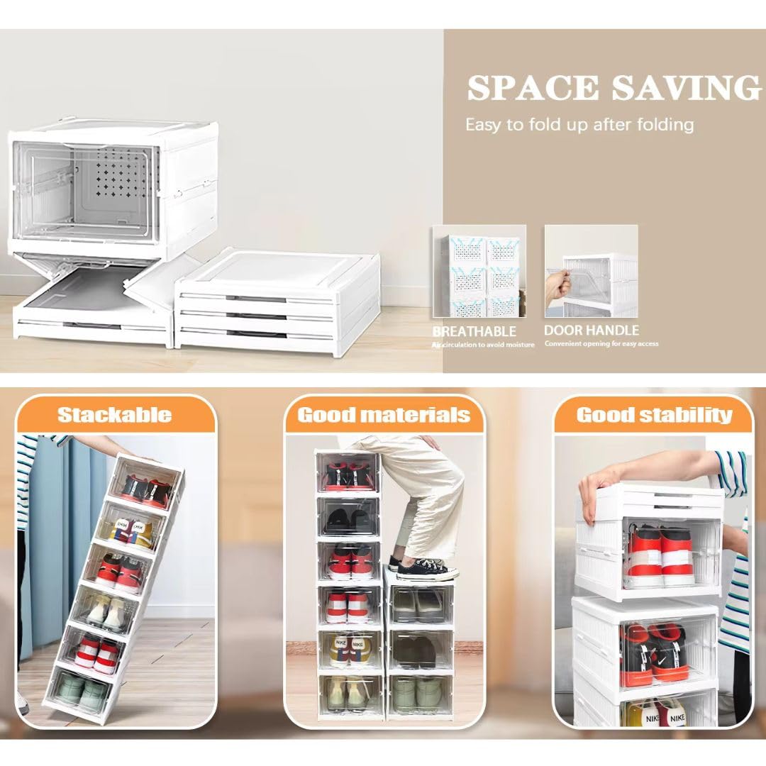 3-Layer Foldable Shoe Organizer Storage Box/Collapsible Shoe Rack/Foldable Closet for Living Room,Study,Bedroom, Bathroom/Storage Organizer for Shoe Boots,Slippers,Sneakers,Books(White)
