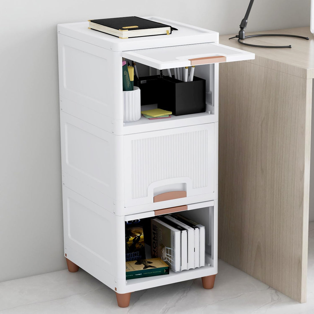 JD FRESH 3 Tier Foldable Organizer for Clothes/Modular Kitchen Storage Rack/Multipurpose Almirah for Bedroom/Wardrobe for Cloth/Space Saving Closet for Living Room/Stackable Cabinet for Home(White)