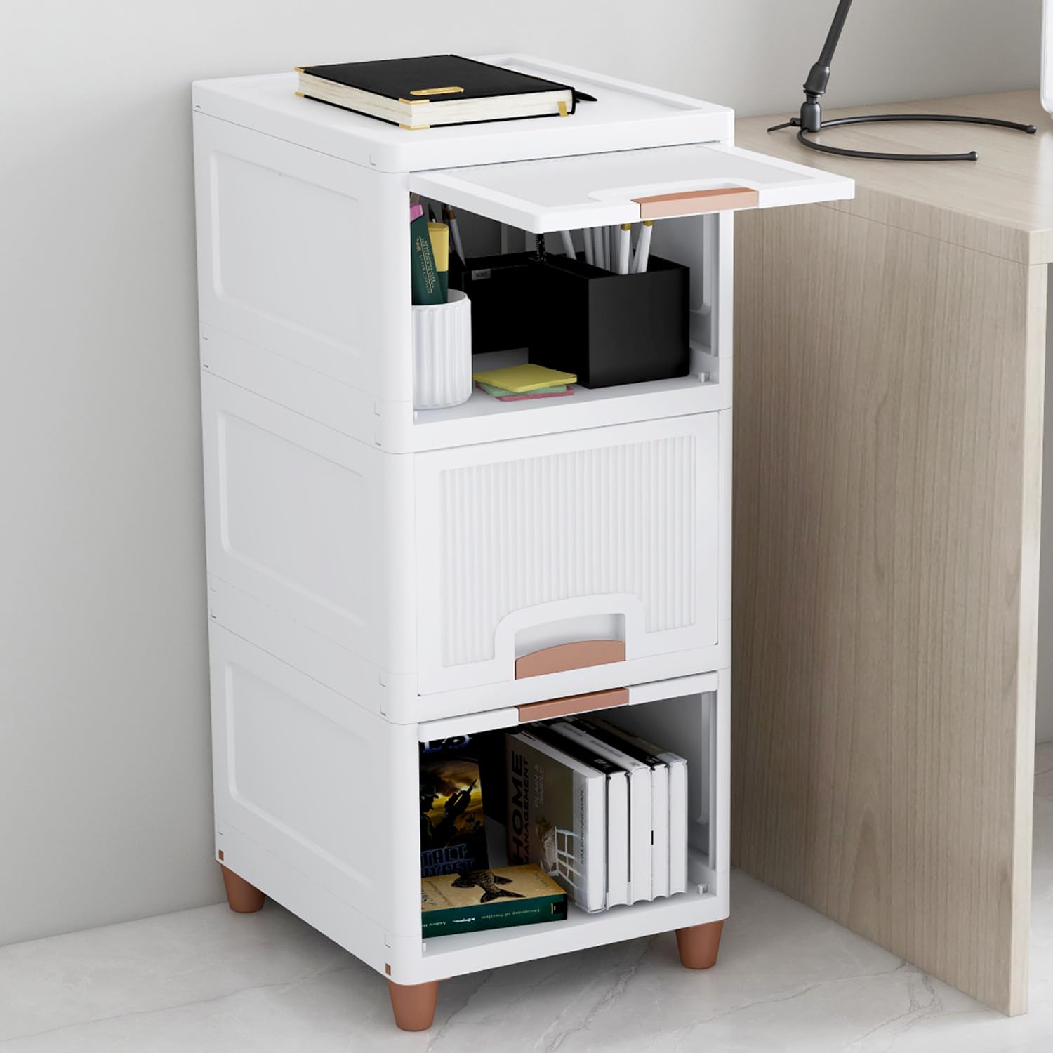 JD FRESH 3 Tier Foldable Organizer for Clothes/Modular Kitchen Storage Rack/Multipurpose Almirah for Bedroom/Wardrobe for Cloth/Space Saving Closet for Living Room/Stackable Cabinet for Home(White)