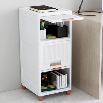 JD FRESH 3 Tier Foldable Organizer for Clothes/Modular Kitchen Storage Rack/Multipurpose Almirah for Bedroom/Wardrobe for Cloth/Space Saving Closet for Living Room/Stackable Cabinet for Home(White)