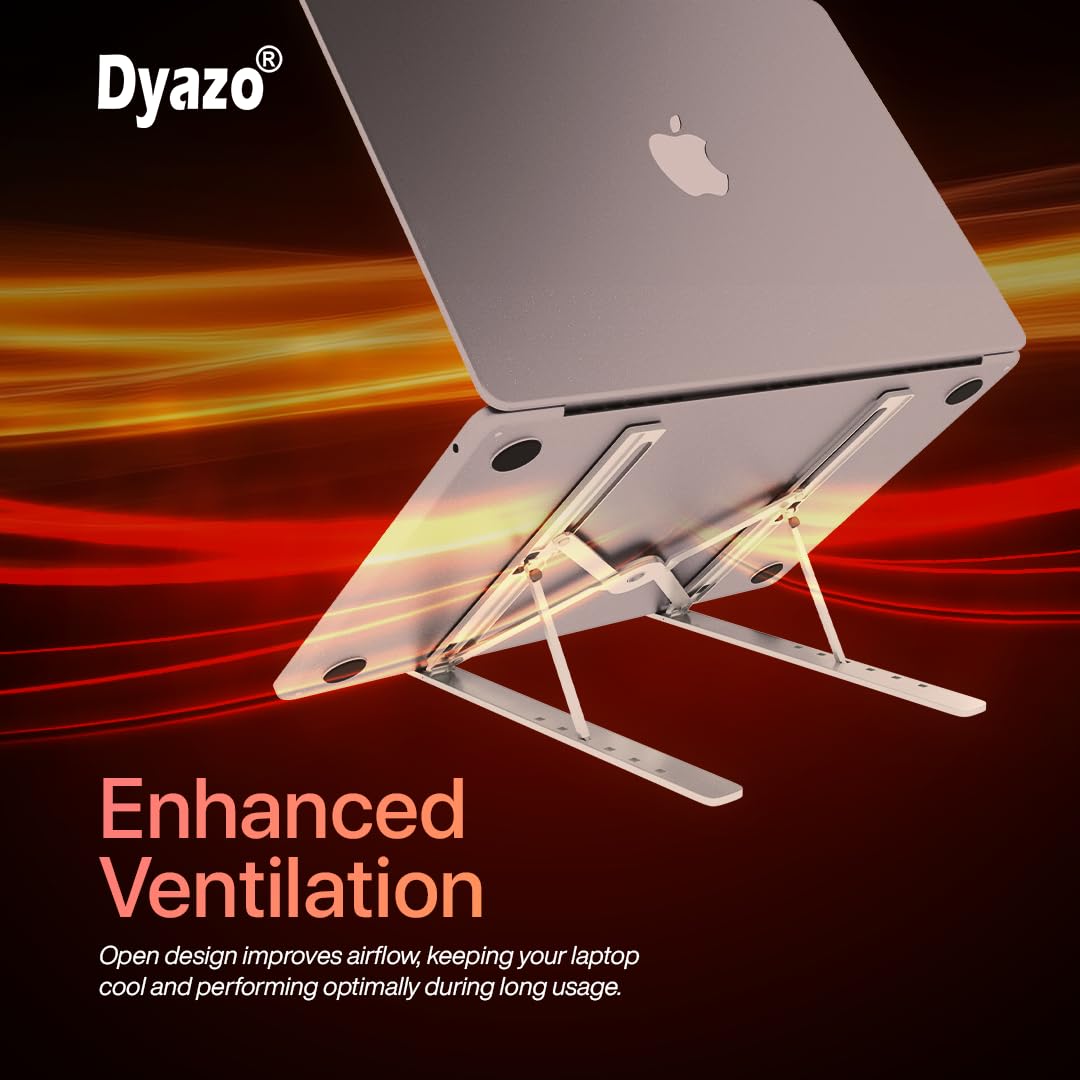 Dyazo 6 Angles Adjustable Aluminum Ergonomic Foldable Portable Tabletop Laptop/Desktop Riser Stand Holder Compatible for MacBook, HP, Dell, Lenovo & All Other Notebook (Silver)