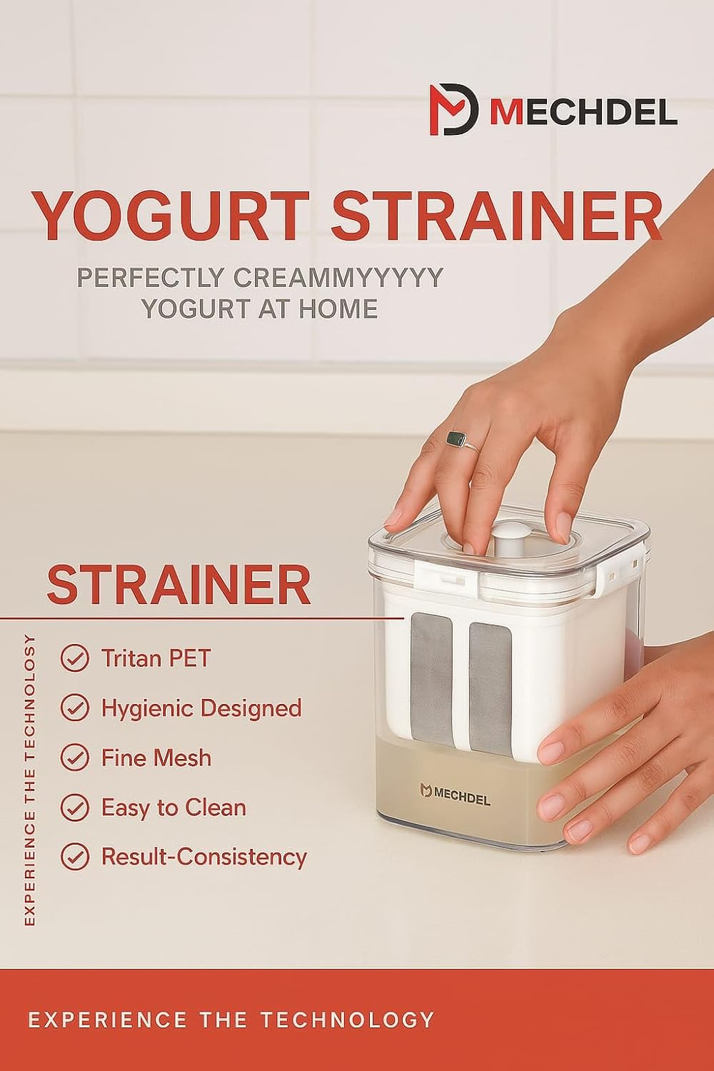 MECHDEL Yogurts Make Strainers/Soybean Milk, Kefir, Berries, Soup, & Lid for Thick,Soybean Milk,Curd Maker with Yogurts Filter | Hung Curd Maker for Home |(Greek Yogurt Strainer, 1PCS)