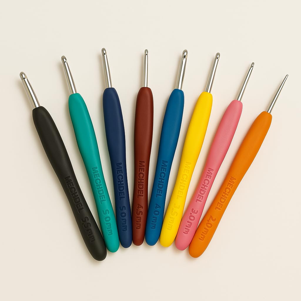 MECHDEL 8 Pcs Hooks Set,Small Hooks,Lace Crochet Hooks Set,Ergonomic Handle Lace Hooks Set for Arthritic Hands, Hook, Knitting Kit, Needle Set