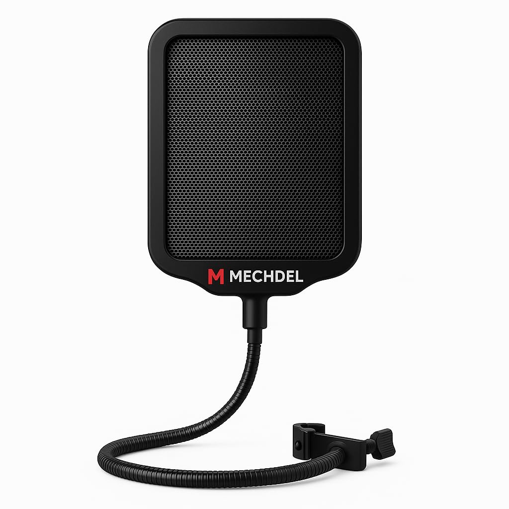 MECHDEL Professional Microphone Pop Filter for Recording, Streaming, Singing |Double Mesh Shield with Flexible Gooseneck |Clamp Mount for Condenser Mic (BLACK, SQUARE-Pop Filter Shield)