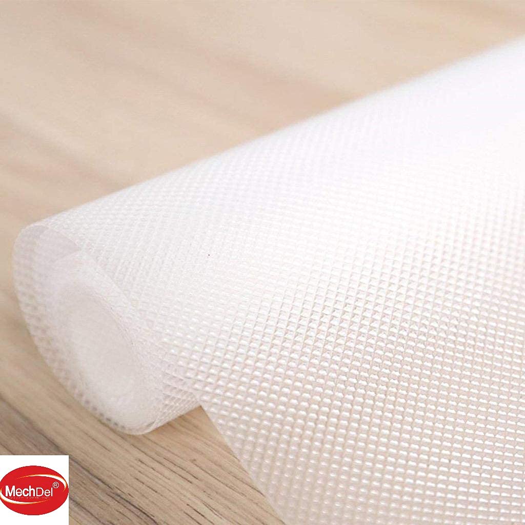 Mechdel Non-Slip Mat Roll/Waterproof Liner/Kitchen Organizer Mat/Durable Cabinet Mat/Shelf Protector Mat/PVC/Drawer Organizer Mat/Fridge Mat/Table Mat/,(45cm X 500cm) (Transparent White)