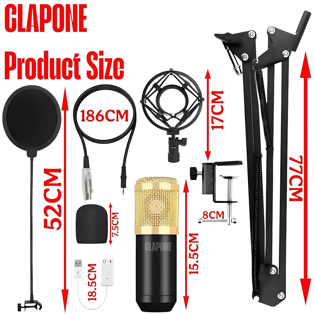 Microphone Stand for Blue Yeti, QuadCast Boom Arm Scissor Mic Stand with Windscreen & Double-Layer Pop Filter | Heavy Duty Mic Boom Arm Stand for Broadcasting, Podcasting, Gaming & Recording