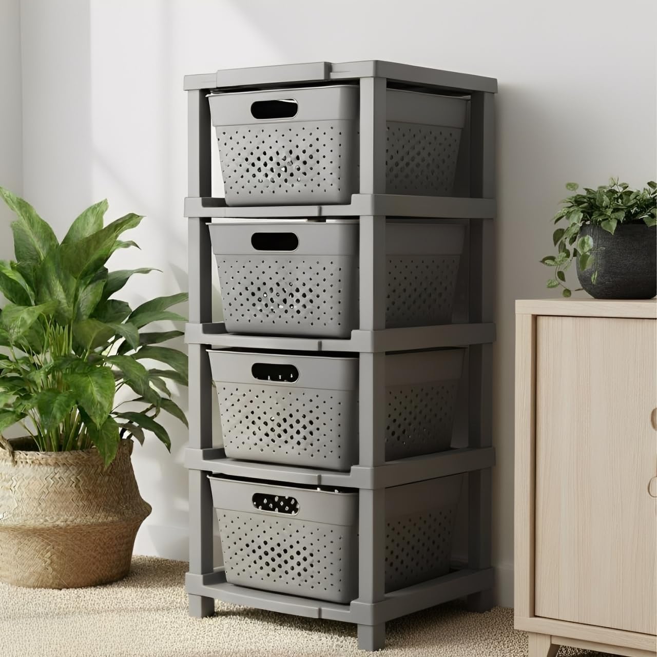 JD FRESH 6-Tier Plastic Storage Cabinet Organizer/Modular Plastic Drawer System for Home, Office, Hospital, Parlor, School, Doctors, and Kids' Rooms/Modular Kitchen & Toy Organizer (GREY)