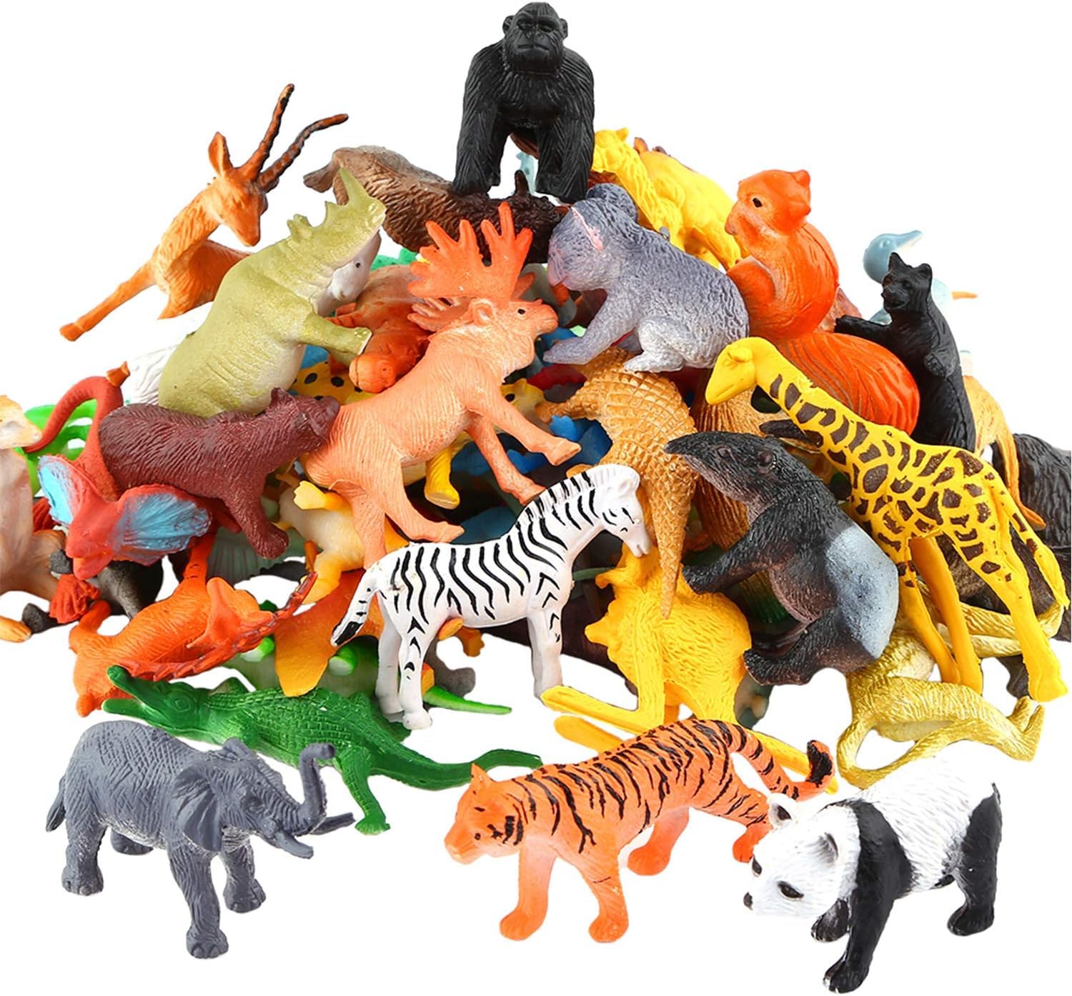 VERAT 53 Pcs Animals Figure Mini Jungle Toys Set Realistic Wild Plastic Animal Learning Party Favors for Boys Girls Kids Toddlers Forest Small Playset Cupcake Topper Safari Animals Figures