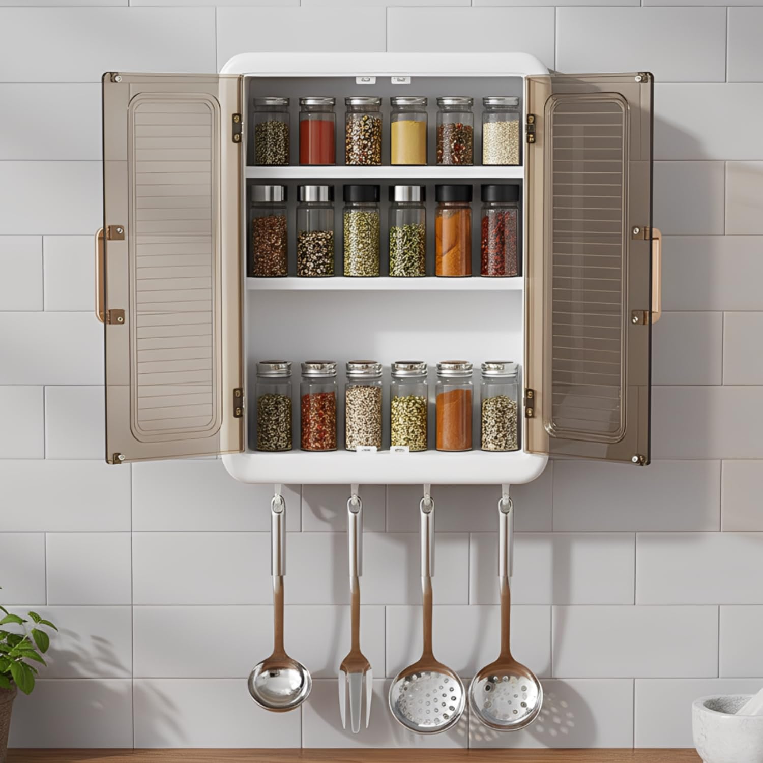 JD FRESH Wall Mounted Plastic Storage Rack for Kitchen/Multipurpose Organizer with Doors and Shelves/Durable/Space Saving Storage Box for Kitchen/Spice Rack/Cabinet Organizer (Pack of 2)