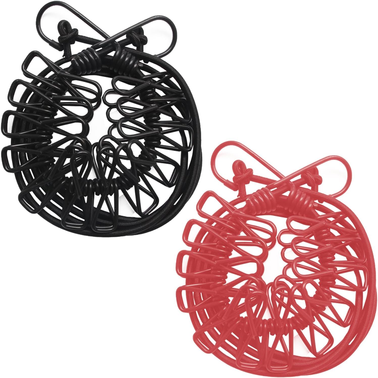 Bungee Cord with Hooks, 200 cm, Elastic Stretchable Rope, 15 kg Load Capacity (12 Clips Cloth Rope, 3PCS)