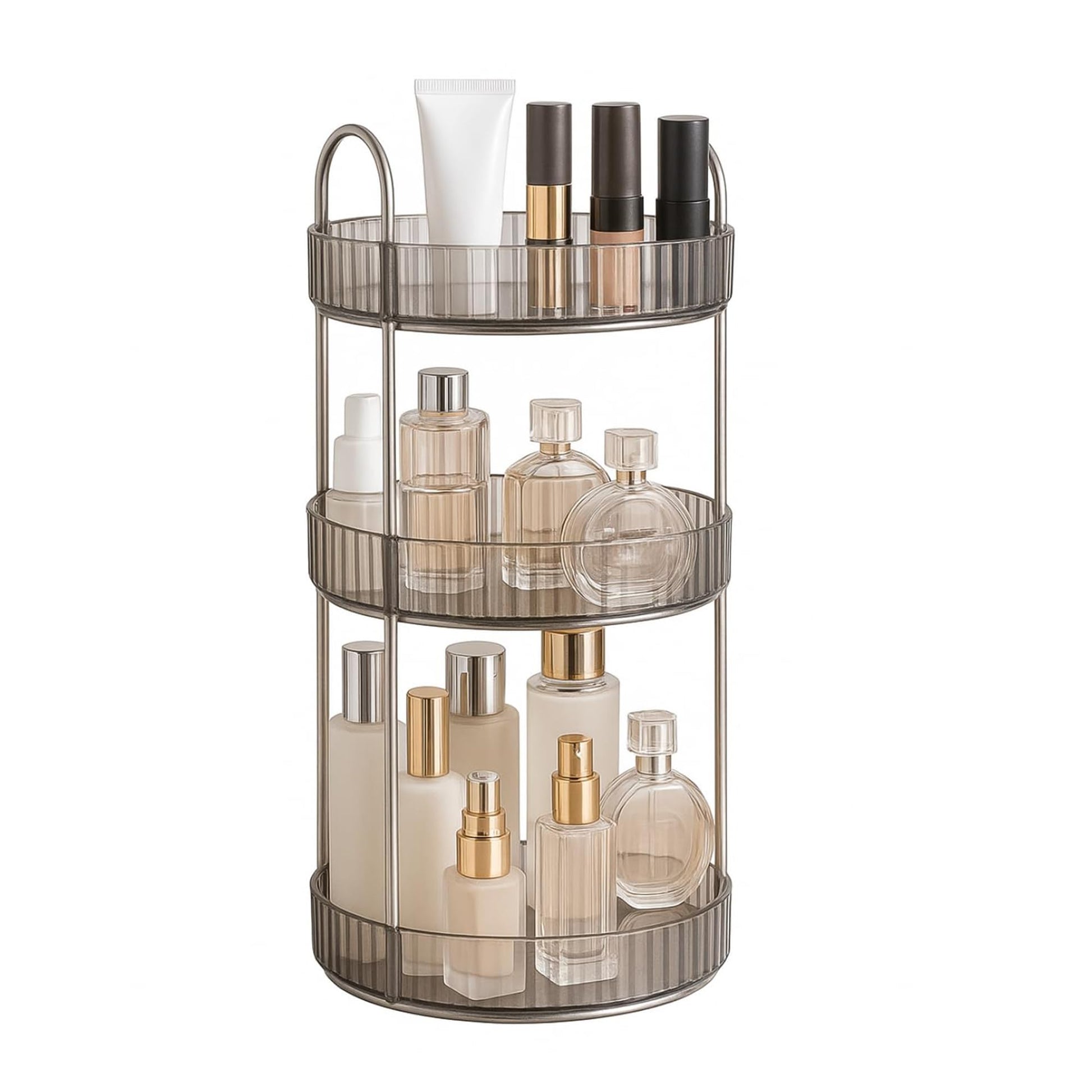 360° Rotating Makeup Organizer Box - Cosmetic Storage with Drawers, Plastic Makeup Holder Stand for Dressing Table, Lipsticks, Nail Polishes & Accessories (Gem Green, 2 Layer)