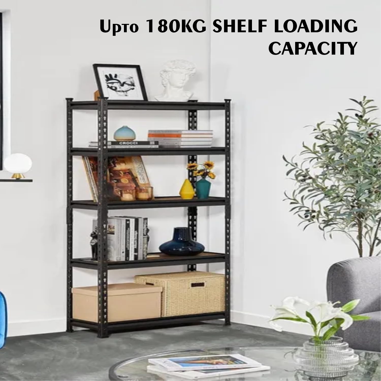 JD FRESH 5-Tier Extra Large Metal Shelf Rack/Adjustable Boltless Shelving Unit/Heavy Duty Display Rack Organizer for Garage/Kitchen/Warehouse/Tool-Free Assembly and Rust-Resistant (72Hx36Wx12L Inch)