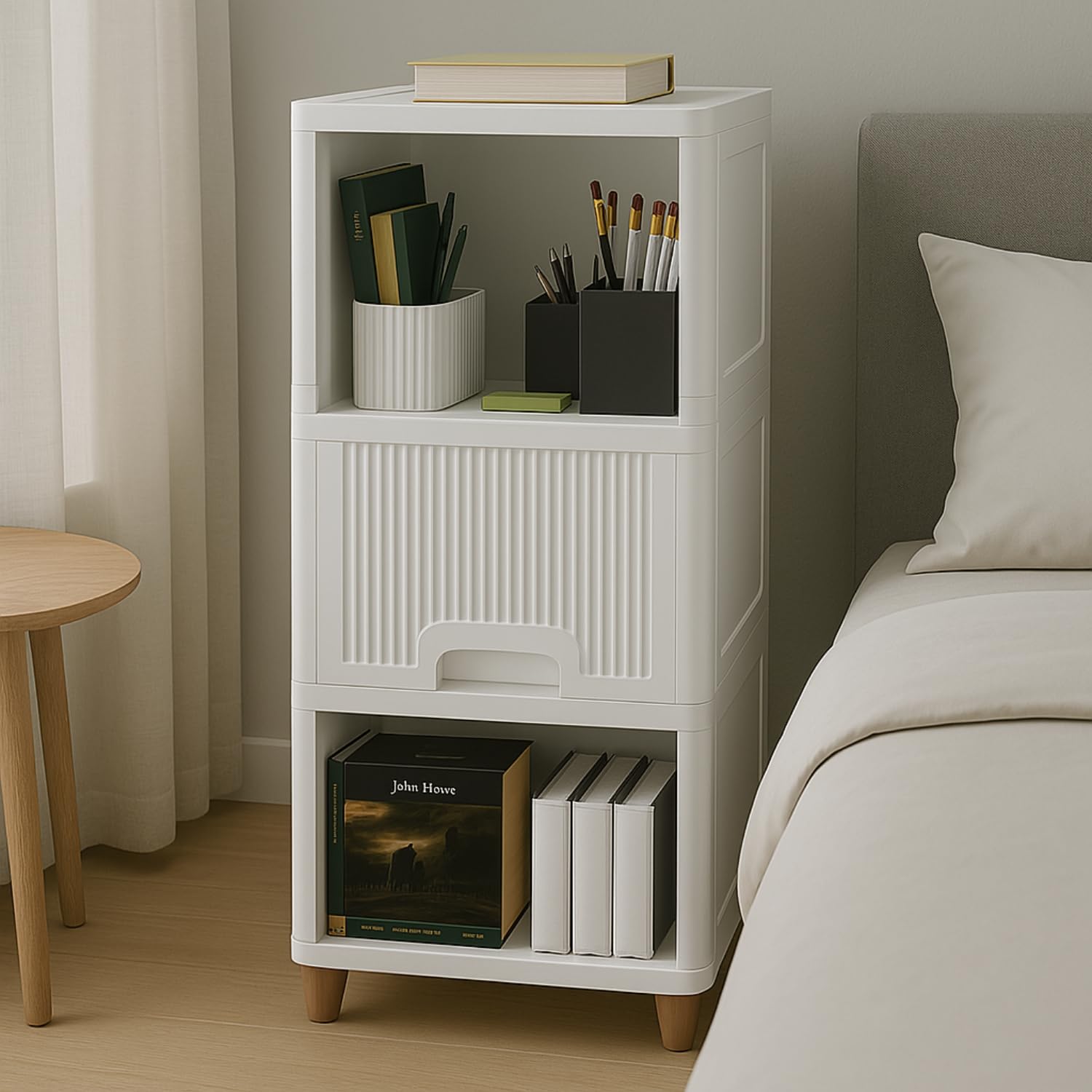 JD FRESH 3 Tier Foldable Organizer for Clothes/Modular Kitchen Storage Rack/Multipurpose Almirah for Bedroom/Wardrobe for Cloth/Space Saving Closet for Living Room/Stackable Cabinet for Home(White)