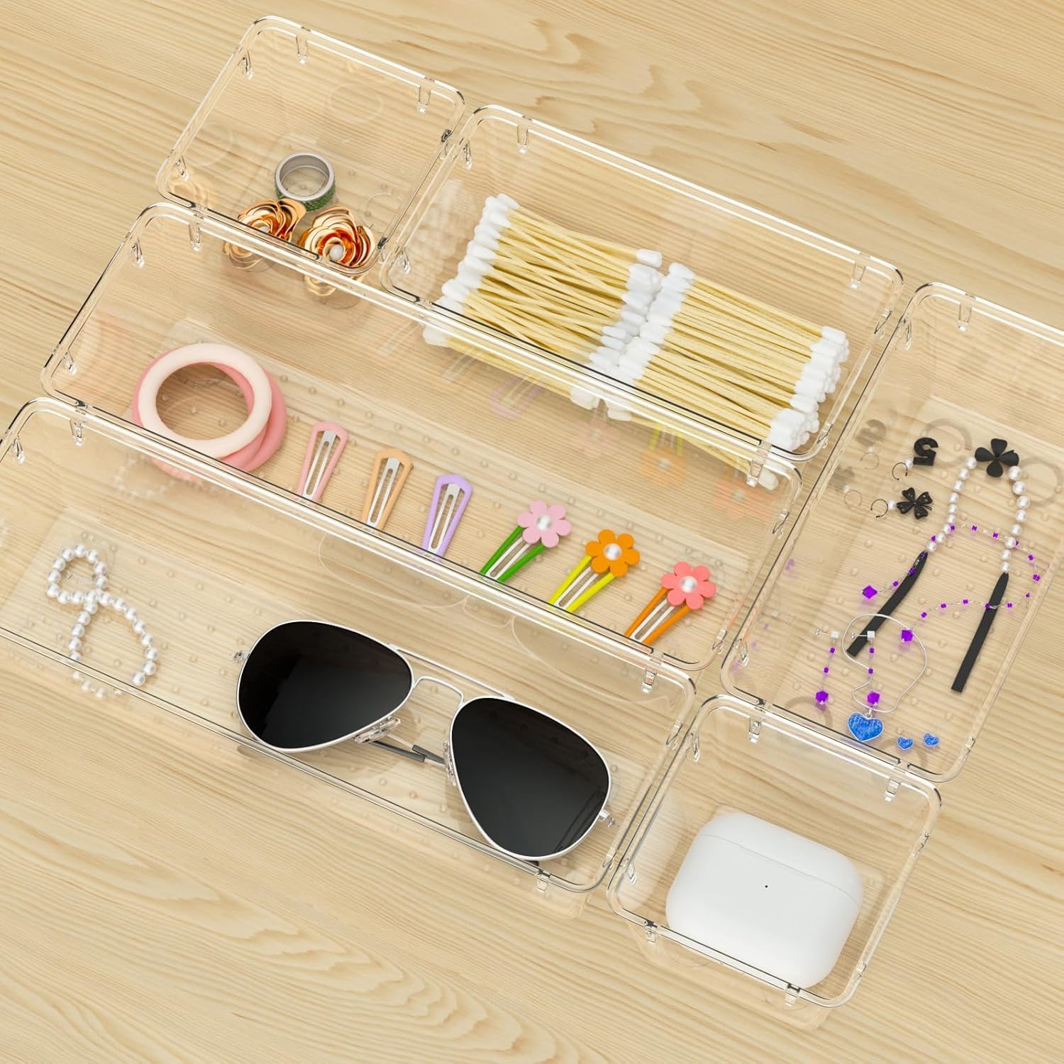 MECHDEL Drawer Organizer Set/Bathroom and Dressing Table Trays/Cosmetic Display/Bathroom Cosmetic Organizers/Unbreakable Drawer Organizer/Drawer Divider Tray (Transparent, 21PCS Set)