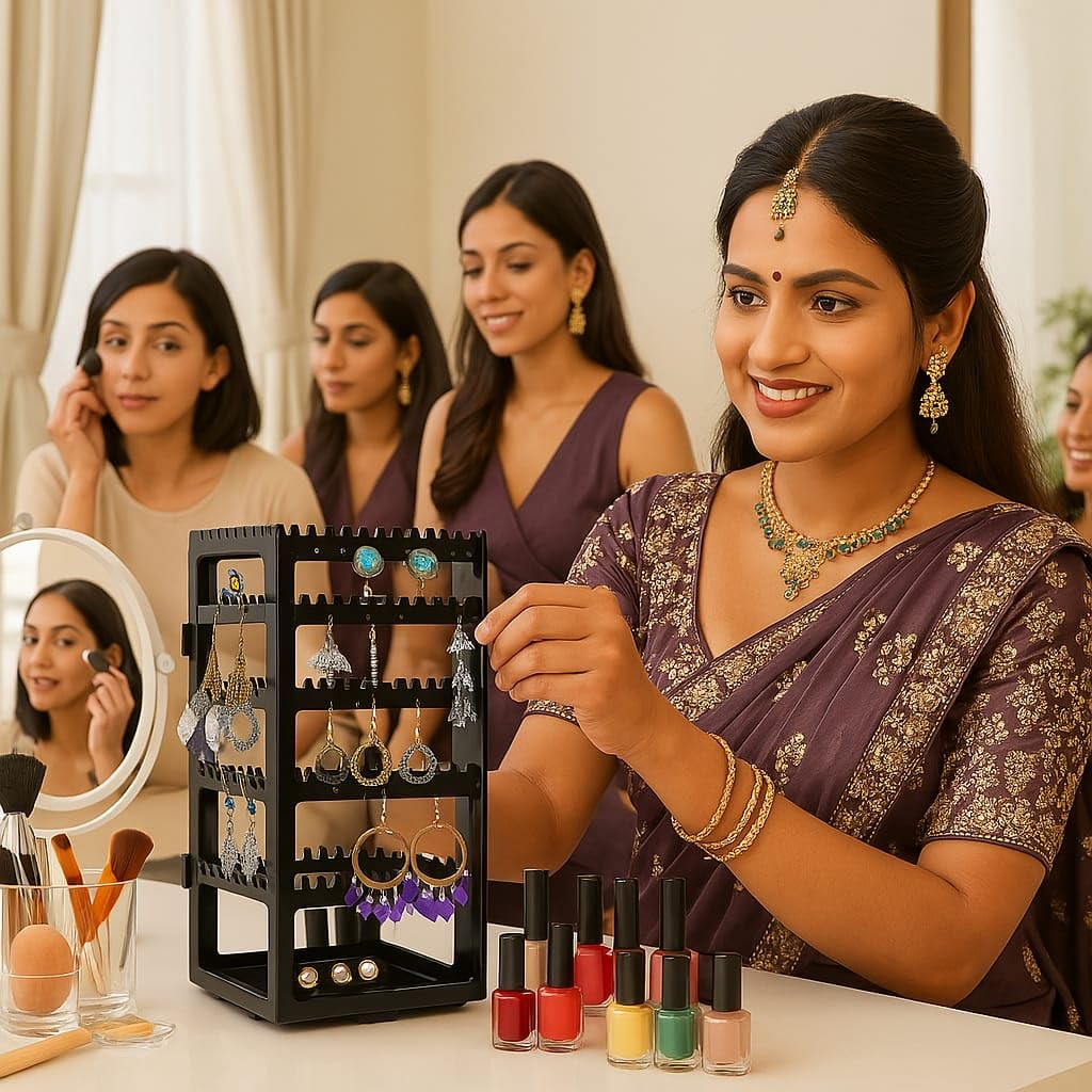 mechdel Plastic Rotating Earrings Stand Jewelry Display Organiser/Earrings Organiser/Jewellery Towers/Jewellery Stands/Earring Organizer Box/Chain Organiser (Rotating Earrings Organizer-Black, 1-SET)