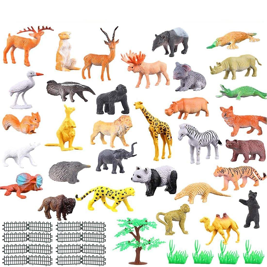 VERAT 53 Pcs Animals Figure Mini Jungle Toys Set Realistic Wild Plastic Animal Learning Party Favors for Boys Girls Kids Toddlers Forest Small Playset Cupcake Topper Safari Animals Figures