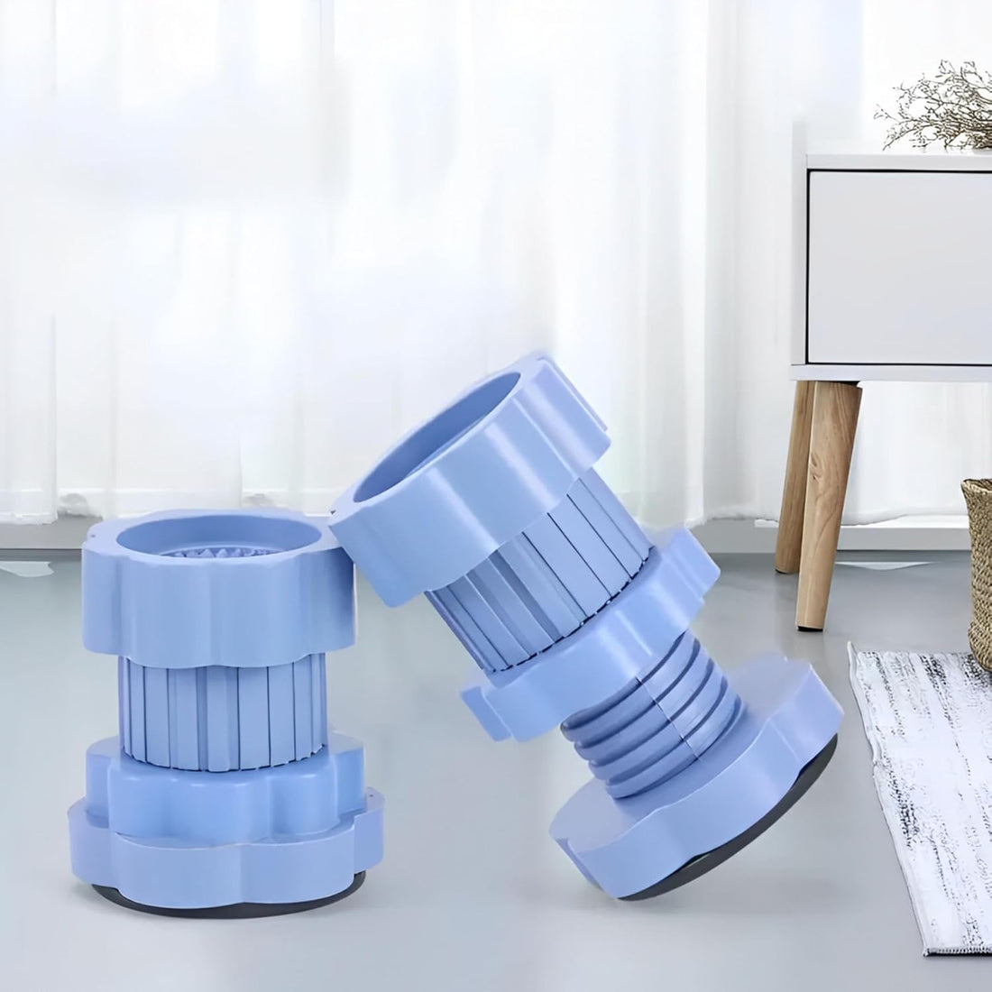 JD FRESH Washing Machine Vibration Pads/Bracket Base for Washing Machine/Refrigerator Stand with Height Adjustment Feet/Washing Machine Stand/Floor Trays/Stands with Anti-Slip Rubber (Blue-4 Pcs Set)