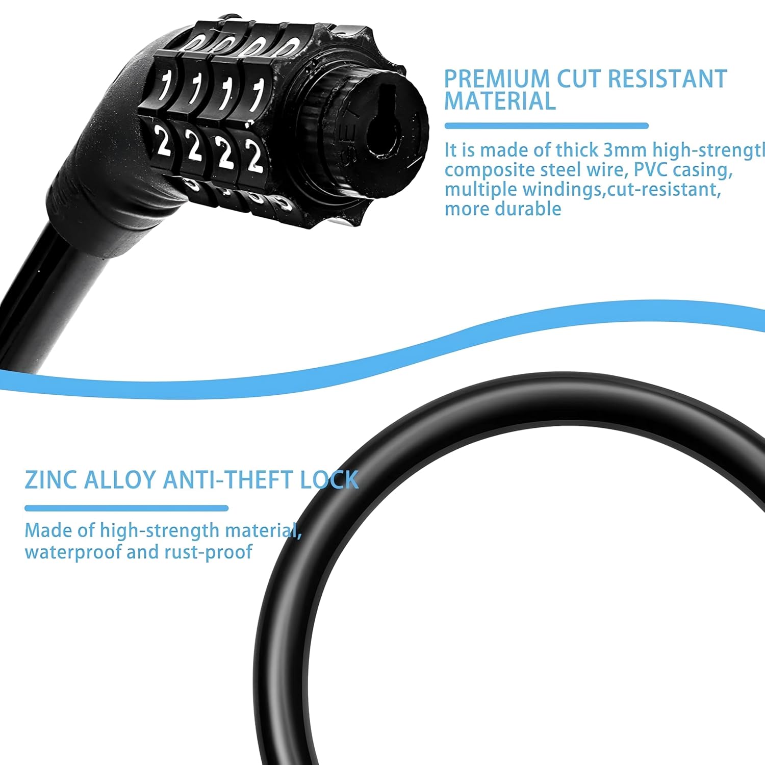 Bike Lock Bicycle Cable High Security Resettable Combination Coiling Bicycle Lock Heavy Duty Anti Theft Cable with Mounting Bracket (Keyless Numeric Bike Cable Lock, 40CM Multi-Purpose Lock)