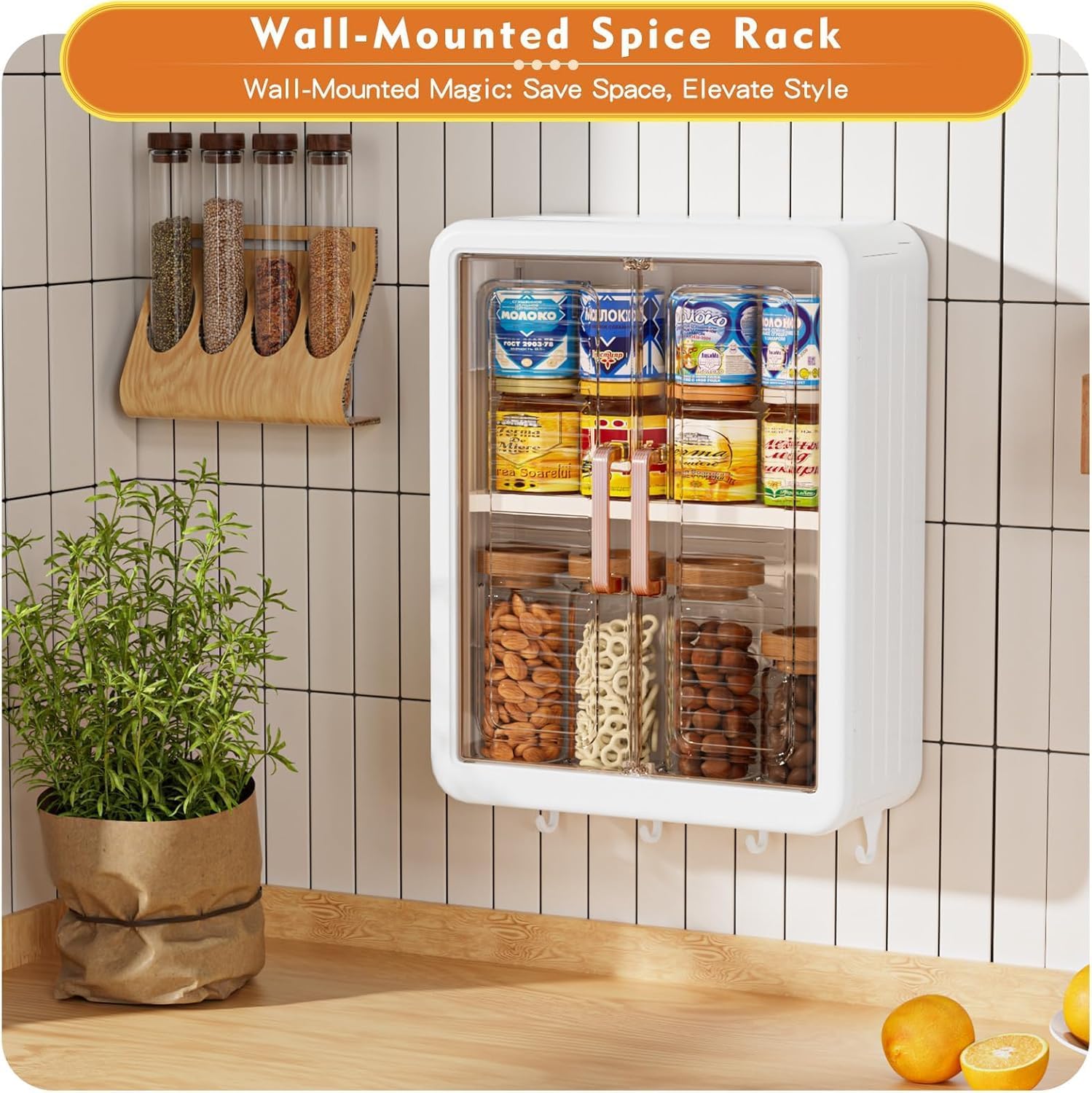 JD FRESH Wall Mounted Plastic Storage Rack for Kitchen/Multipurpose Organizer with Doors and Shelves/Durable/Space Saving Storage Box for Kitchen/Spice Rack/Cabinet Organizer (Pack of 2)