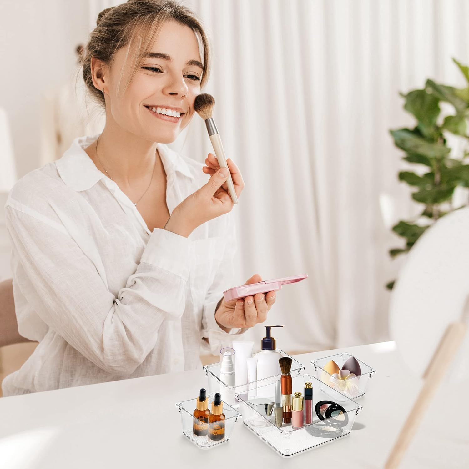 MECHDEL Drawer Organizer Set/Bathroom and Dressing Table Trays/Cosmetic Display/Bathroom Cosmetic Organizers/Unbreakable Drawer Organizer/Drawer Divider Tray (Transparent, 21PCS Set)