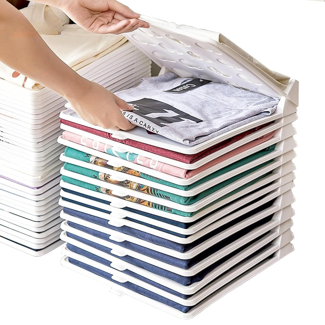 mechdel Effortless Closet Organizer/Shirt Organizer for Men/T Shirt Organizer/Sare Organiser/jeans/pants/iron clothe tray/Folding Board for Shirts (WHITE, 20PCS)
