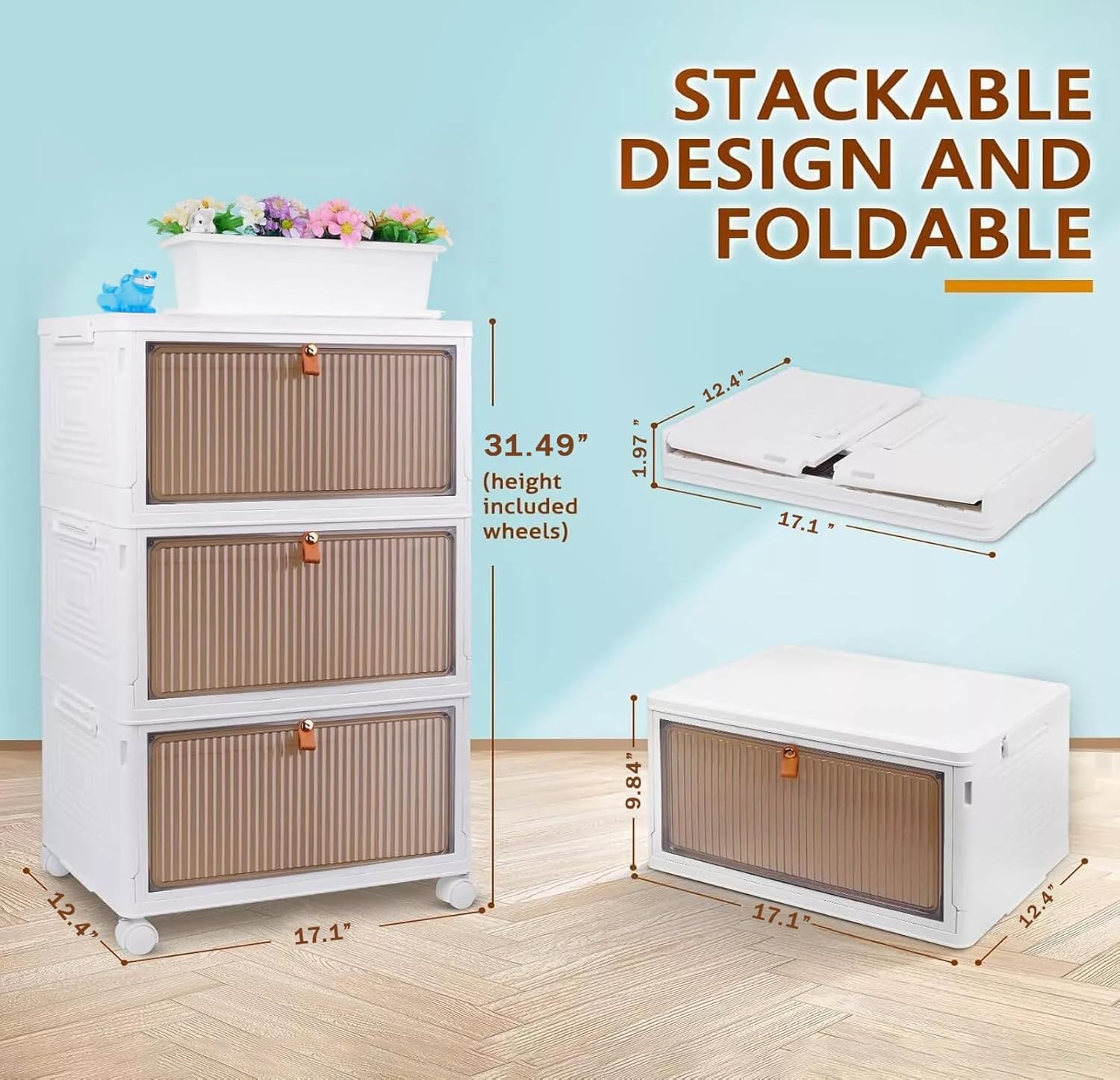 4-Door Plastic Wardrobe for Kids| Almirah and Wardrobe for Baby Clothes| Modular Storage Cabinet with Wheels| Kids Multi-Purpose Collapsible Wardrobe for Shoes/Books/Toy- White