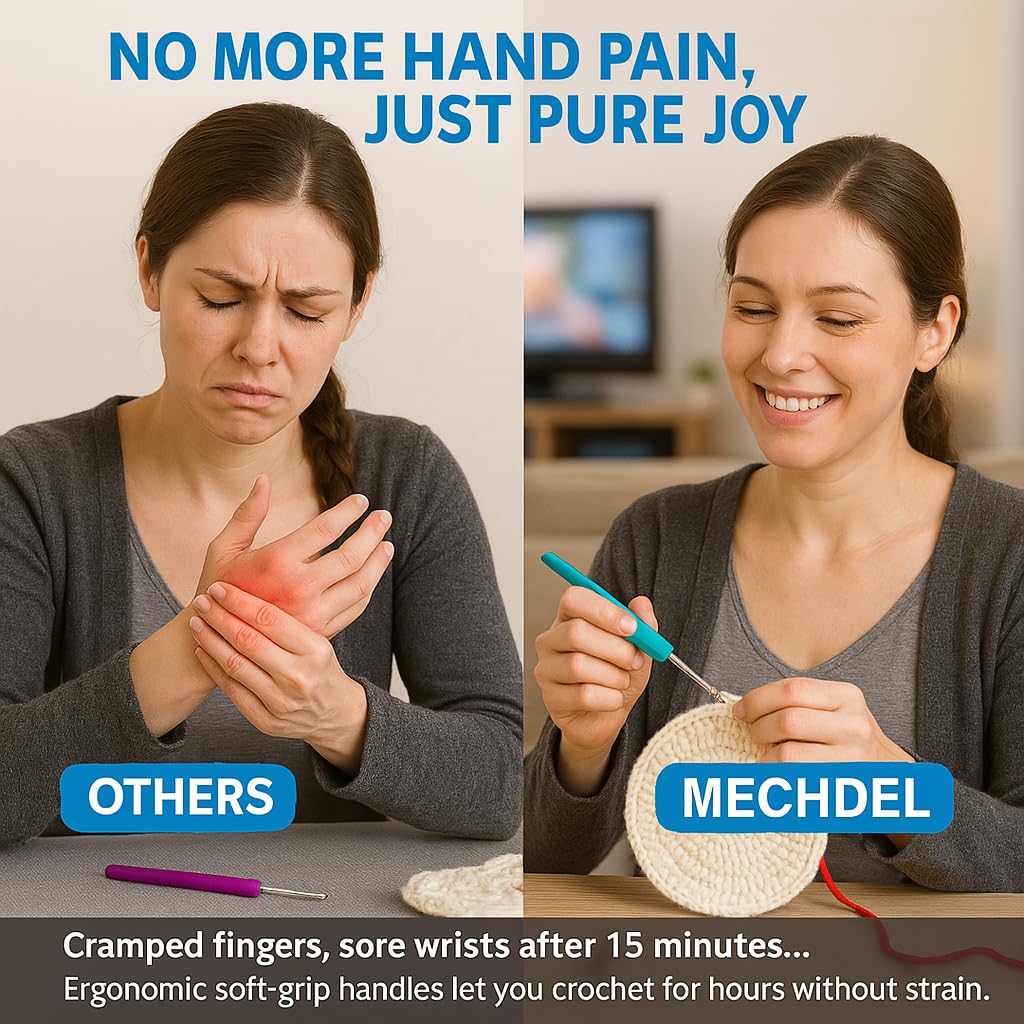 MECHDEL 8 Pcs Hooks Set,Small Hooks,Lace Crochet Hooks Set,Ergonomic Handle Lace Hooks Set for Arthritic Hands, Hook, Knitting Kit, Needle Set