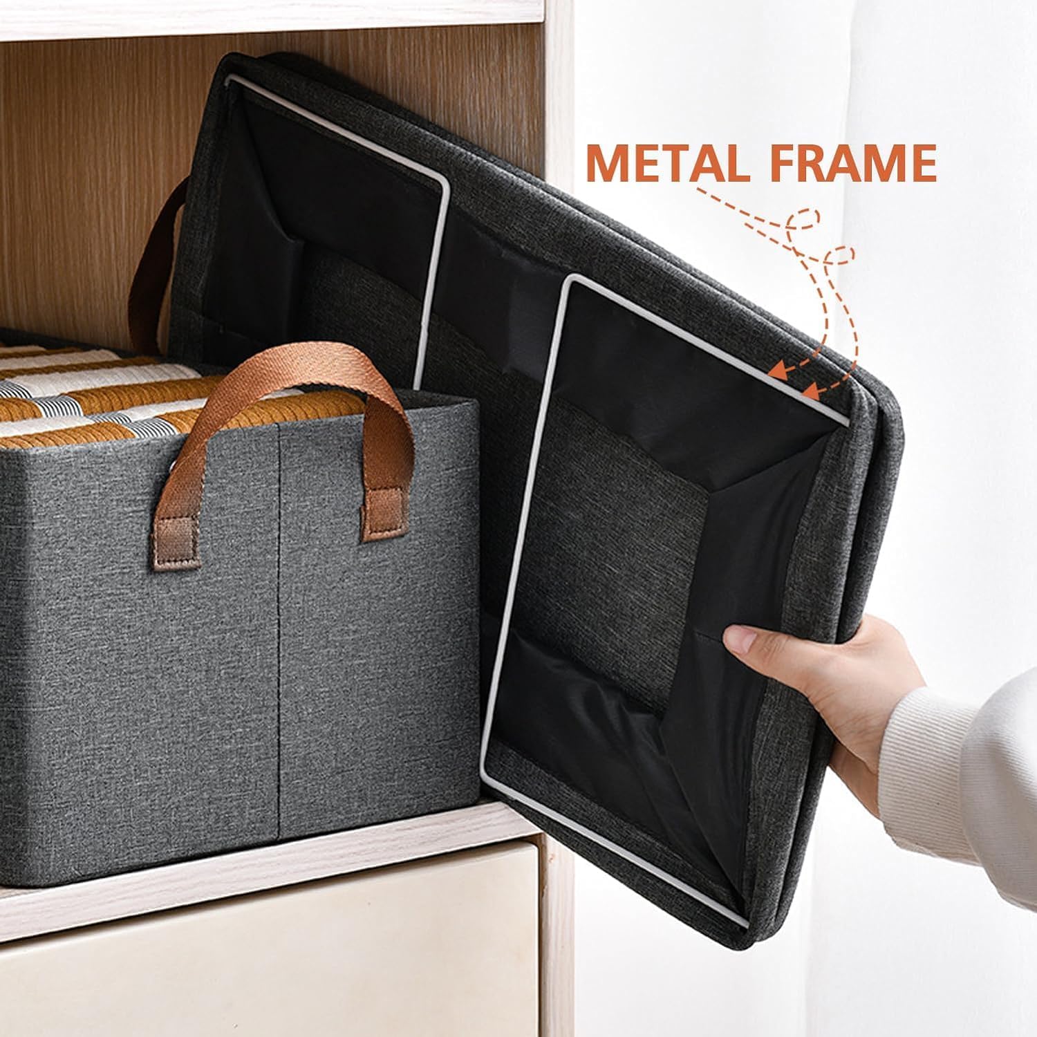 Wardrobe Organizer for Clothes with Metal Frame Rectangle Storage, Clothes Organiser for Wardrobe Shelf, Jeans, Pants, T Shirt Organizer for Cupboard Racks (FOLDABLE-WIRE DOB, 6PCS)