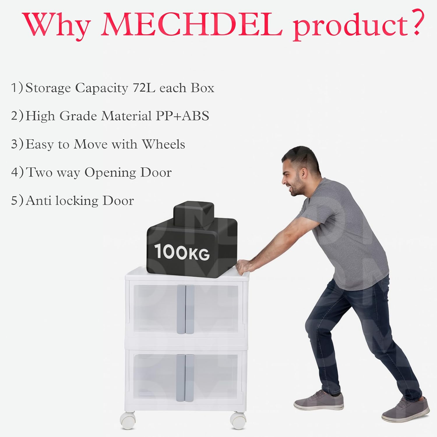 mechdel Stackable Storage Box with Wheels, Front Door Cabinet, Collapsible Organiser for Living Room, Bedroom, Books,cabinets for living room and book organiser (STORAGE BOX/WHEELS-WHITE, 1PCS)