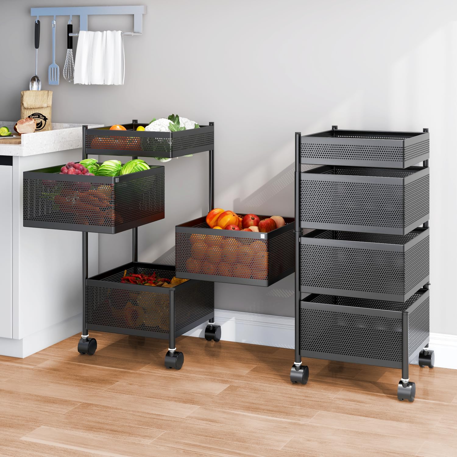 JD FRESH 5-Tier Metal Rotating Kitchen Trolley/Spice Rack/Vegetable & Fruit Storage/Organizer Holder and Onion-Potato Storage Basket for Kitchen