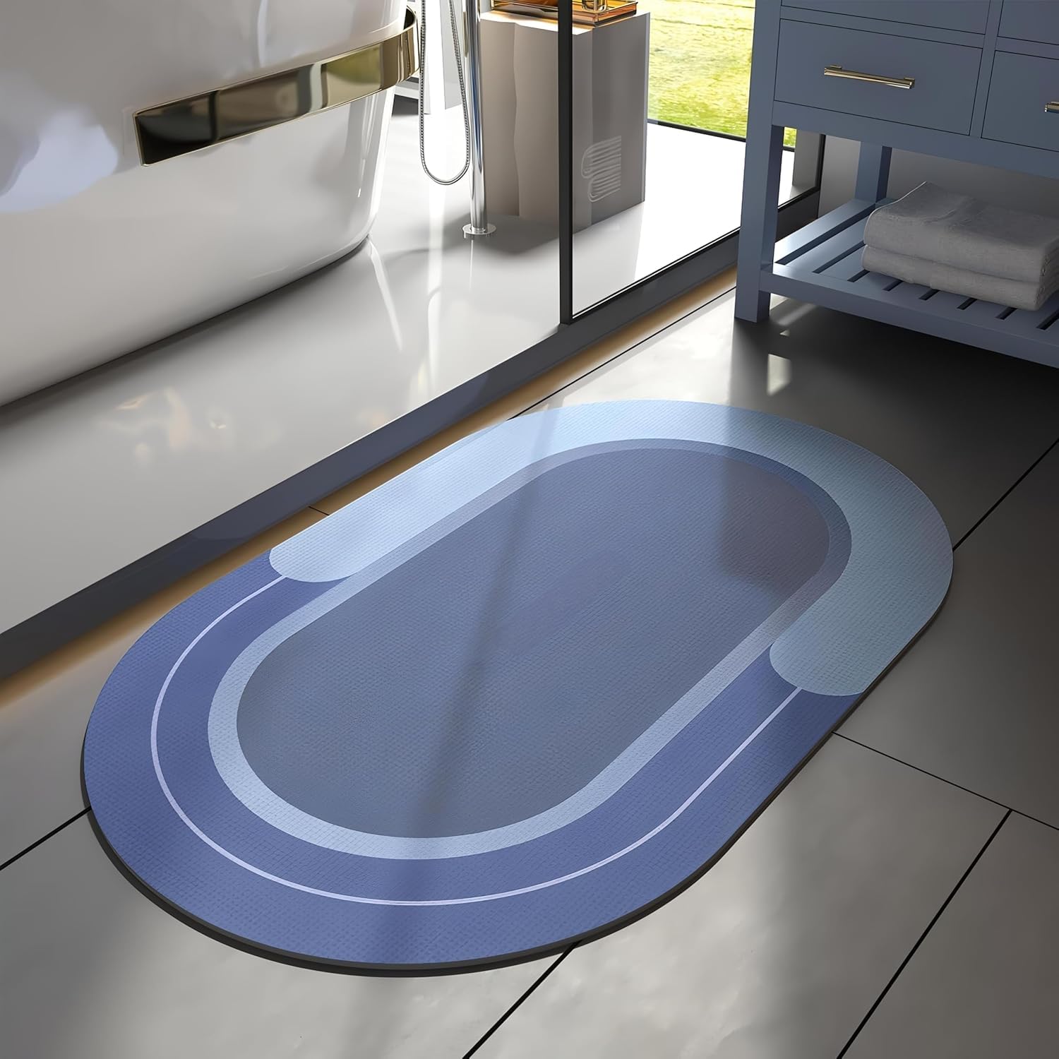 mechdel Stone Bath Mat, Diatomaceous Earth Shower Mat, Non-Slip Super Absorbent Quick Drying Bathroom, Kitchen Floor Mat, Easy to Clean (Non Slip Rubber Bathroom Mat -Blue, 40 X 60 CM)