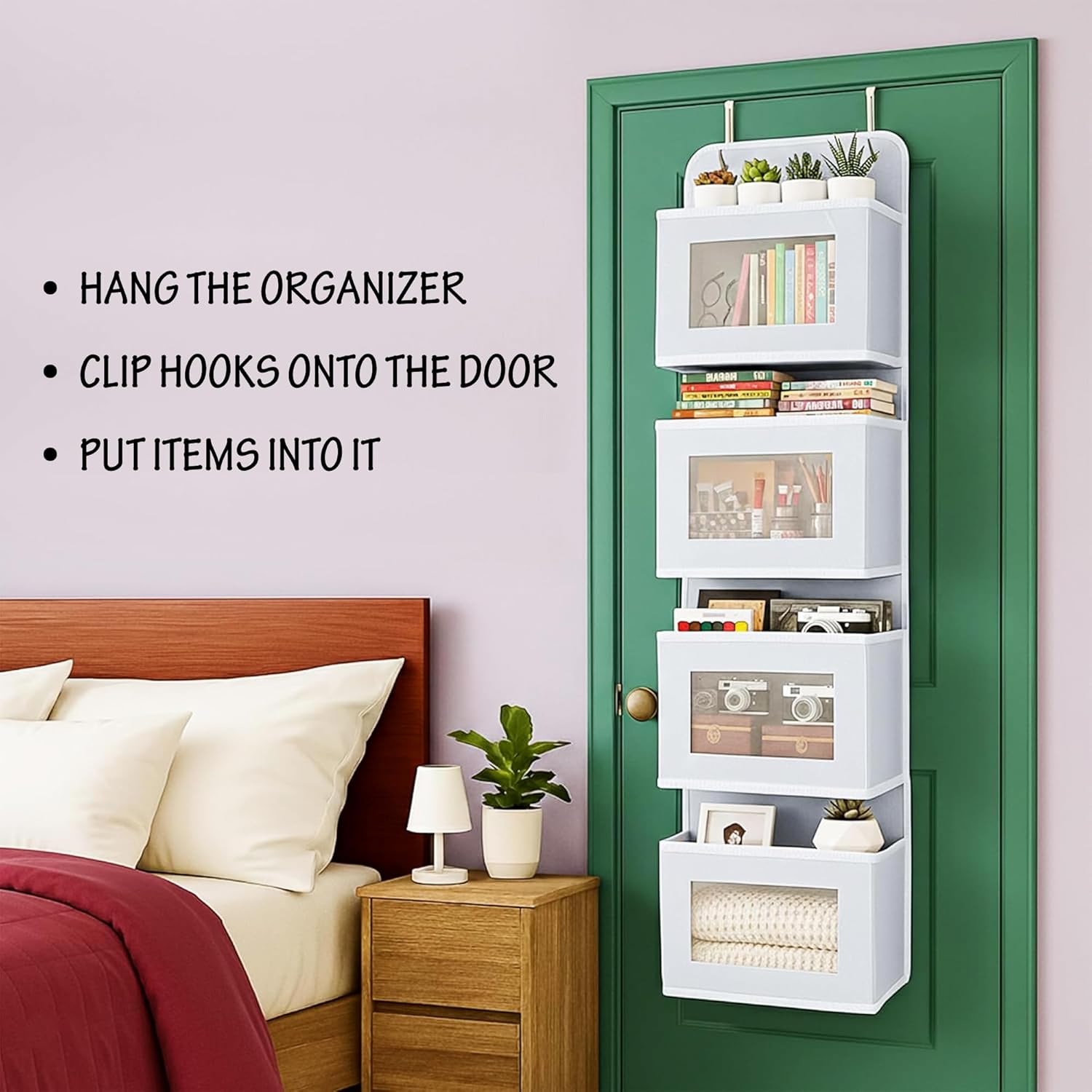 mechdel Over the Door Organizer with Large Pockets, Anti-Tilt Hanging Storage for Bedroom, Closet, Bathroom, Pantry, Nursery (WHITE, 4LAYER-DOOR HANGER)